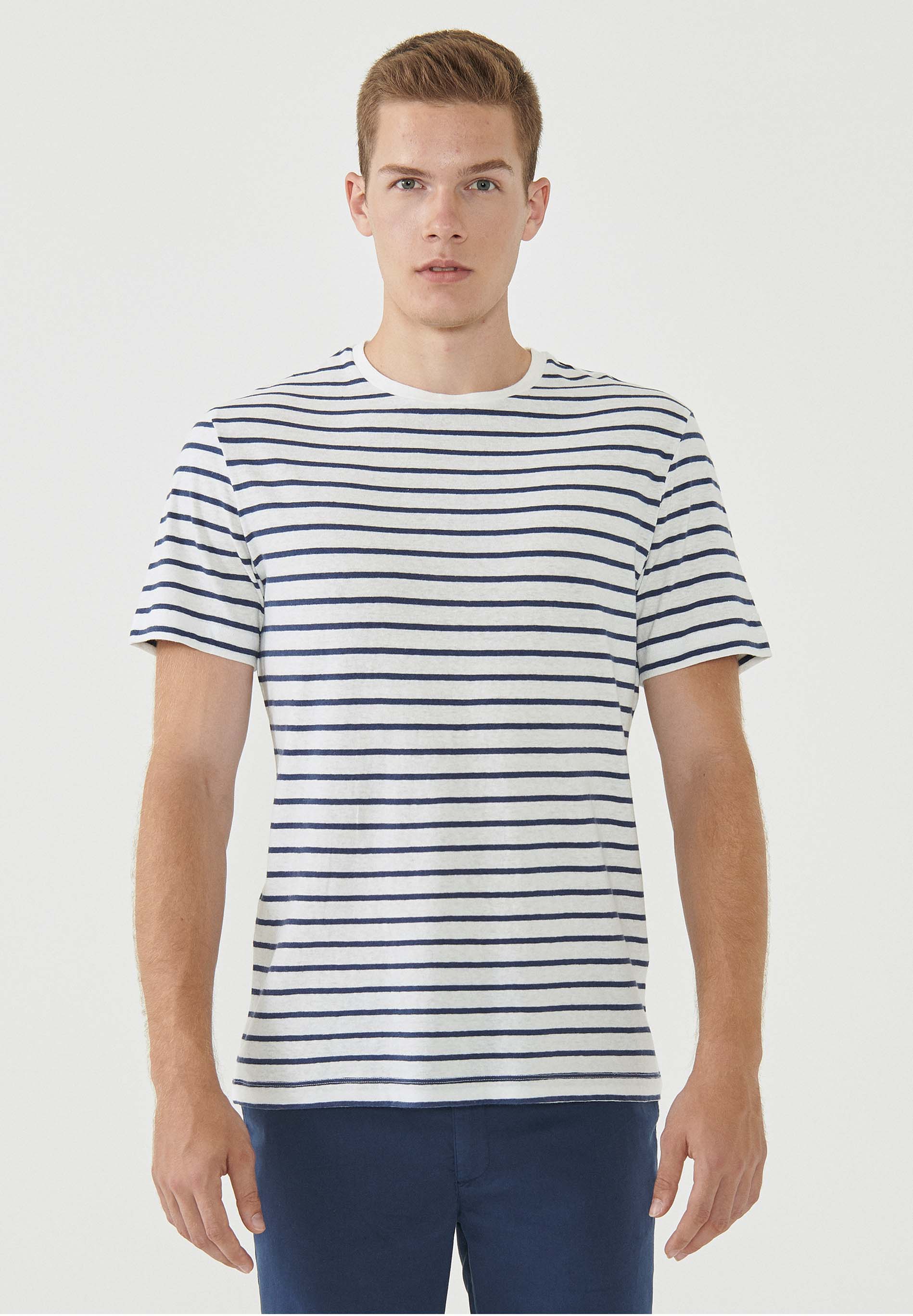 Gestreiftes T-Shirt aus Bio-Baumwolle und Leinen