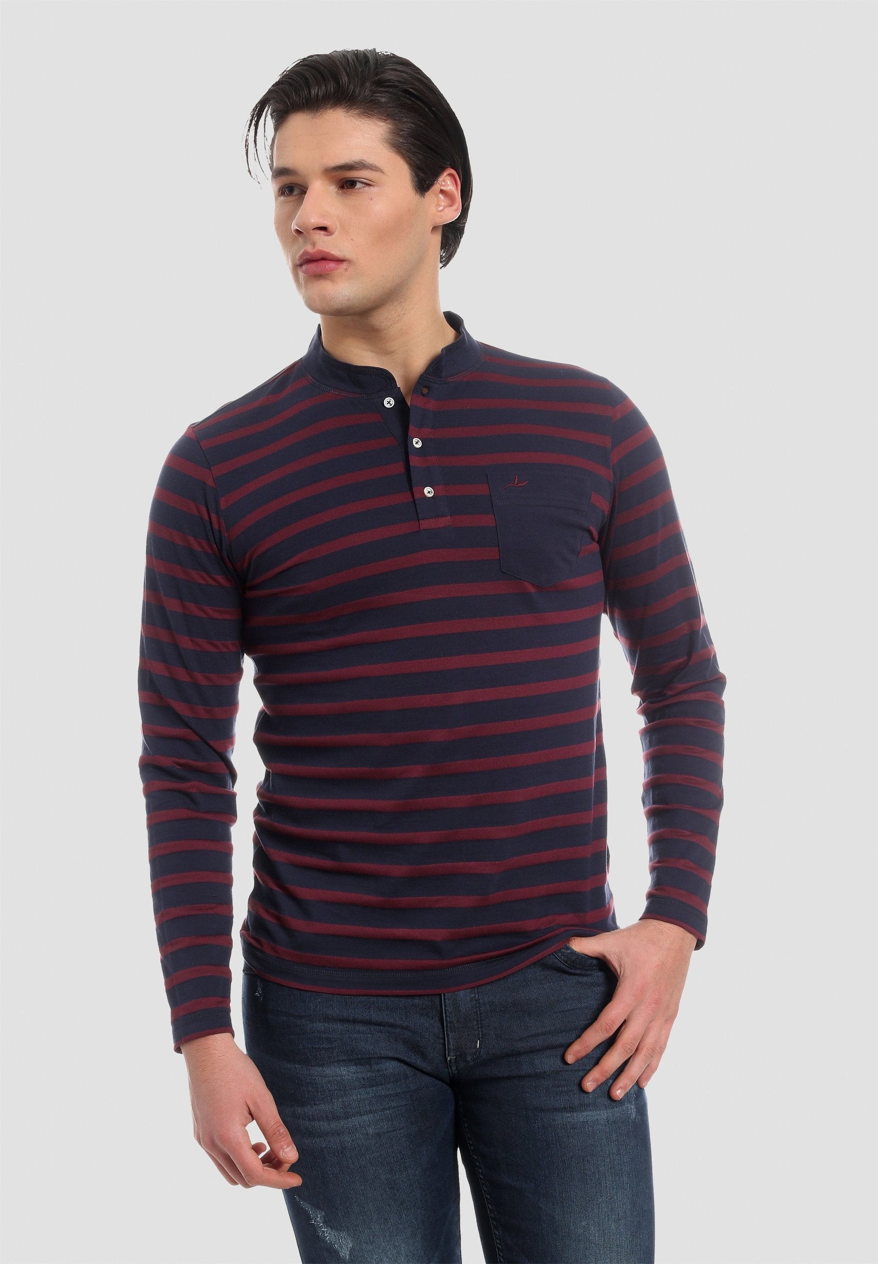 Henley Langarmshirt aus Bio-Baumwolle mit Brusttasche