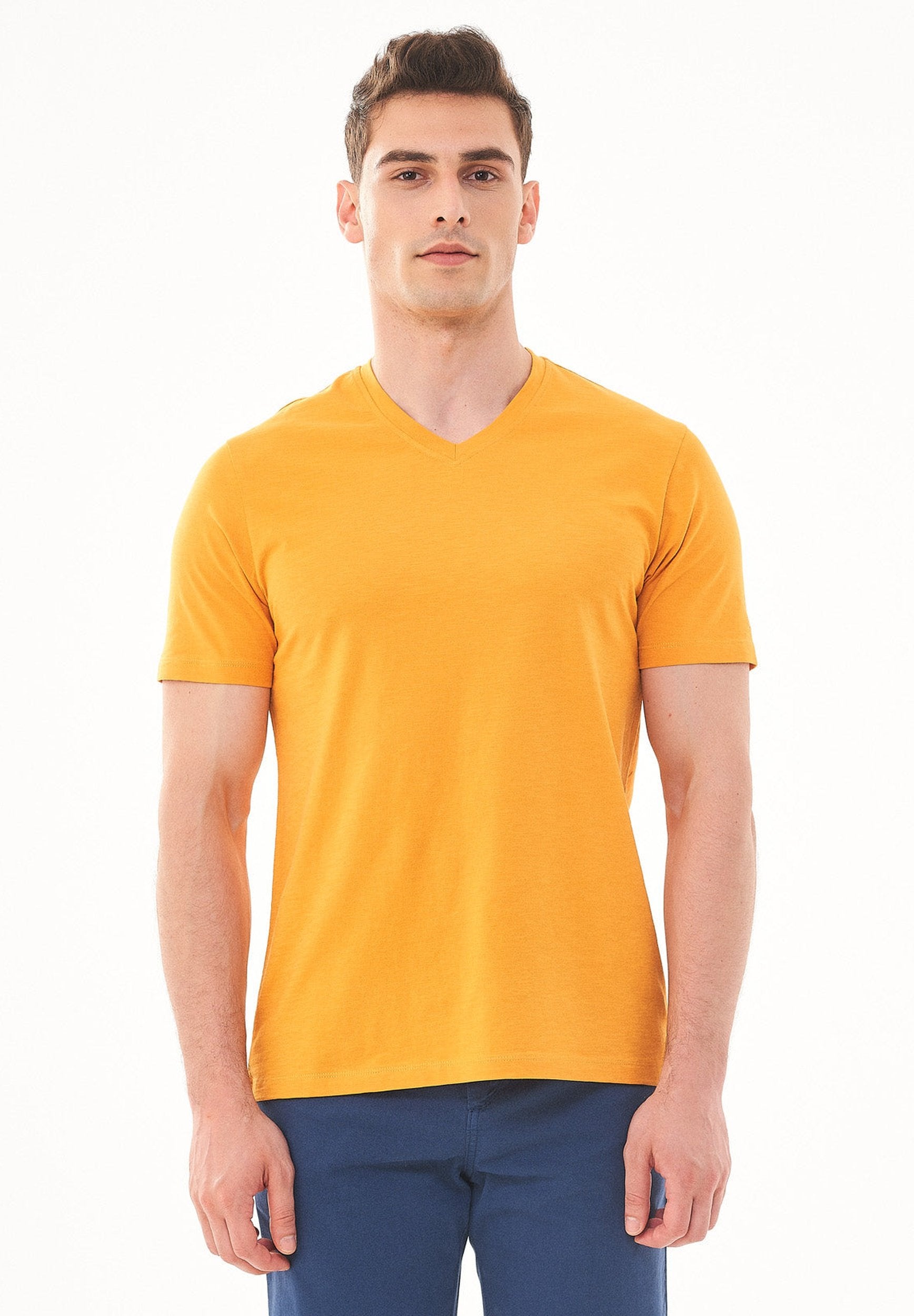 Basic T-Shirt aus Bio-Baumwolle mit V-Ausschnitt