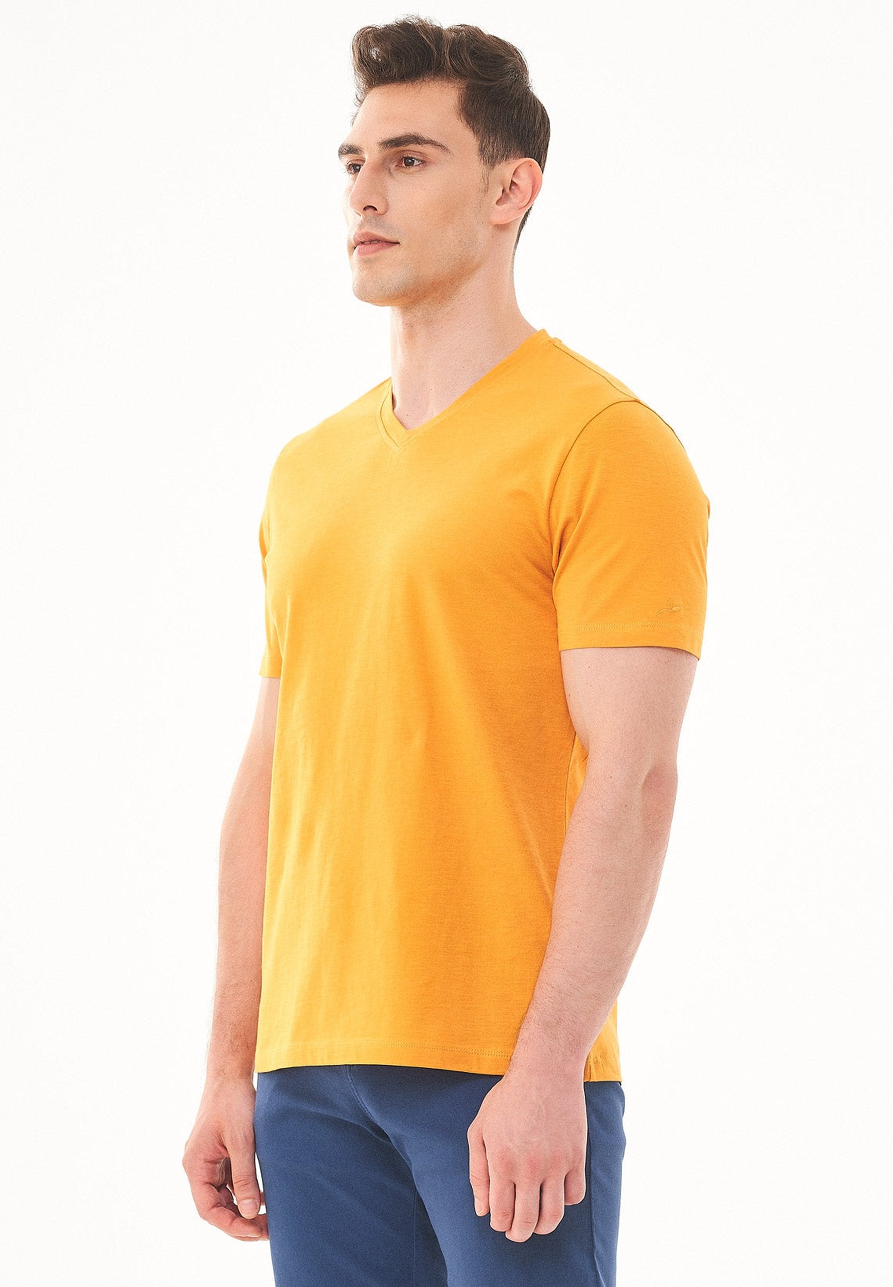 Basic T-Shirt aus Bio-Baumwolle mit V-Ausschnitt