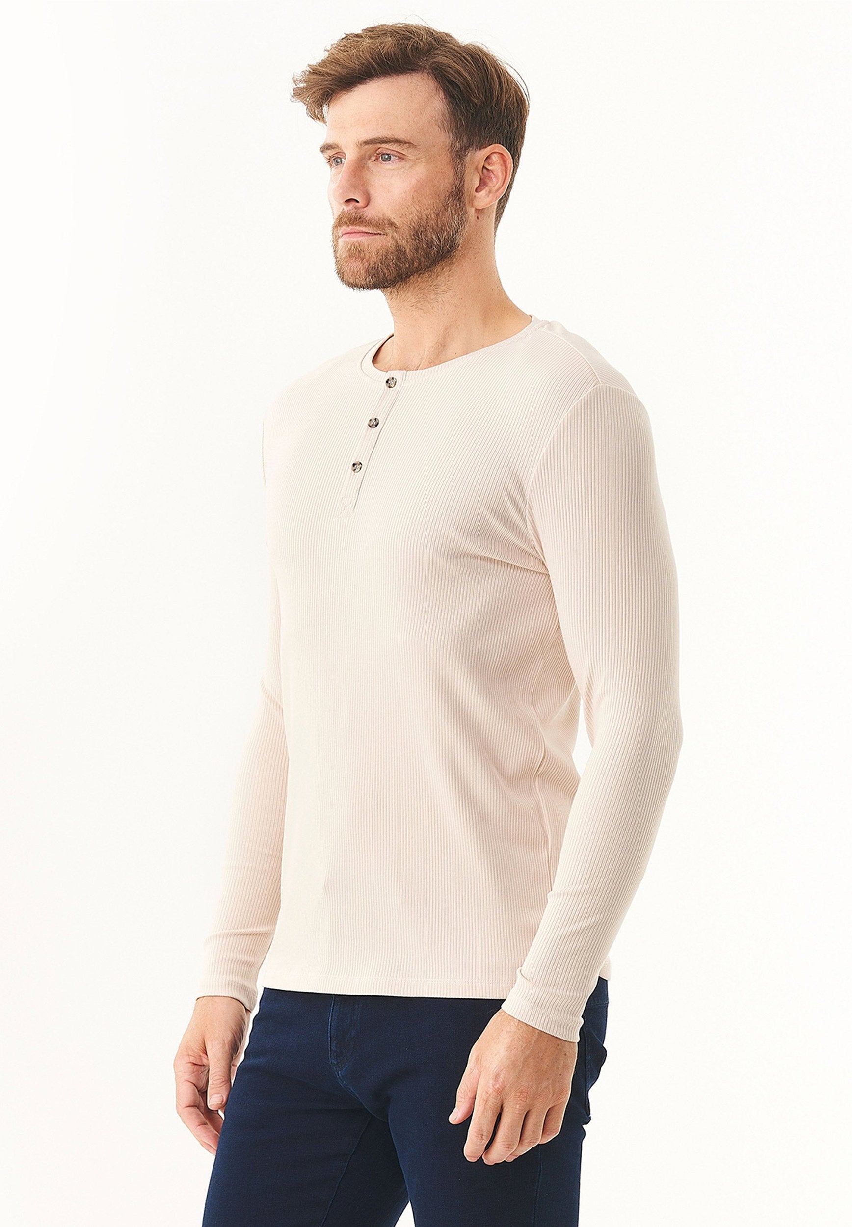 Geripptes Henley Langarmshirt aus Bio-Baumwolle