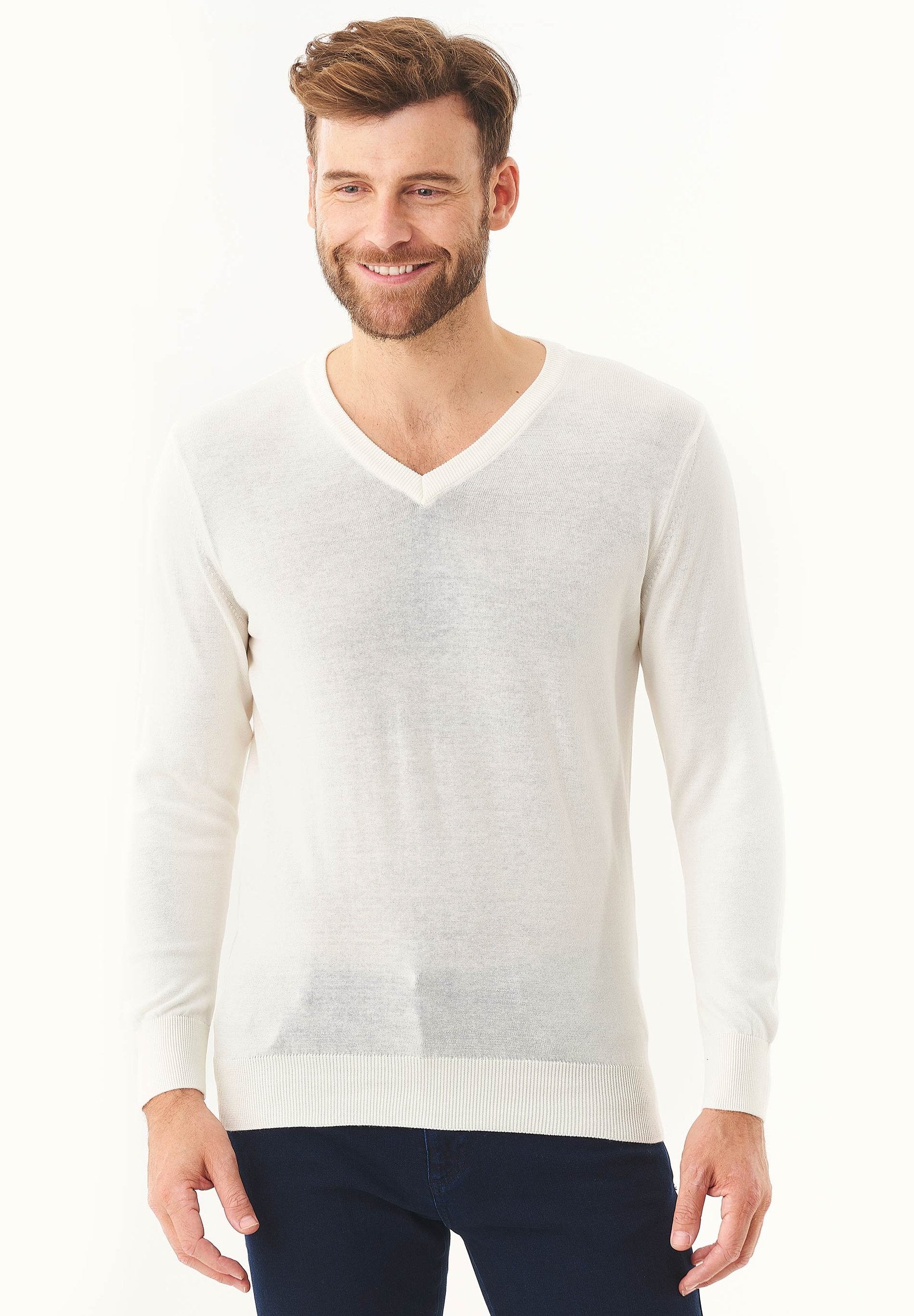 Pullover aus Bio-Baumwolle mit V-Ausschnitt