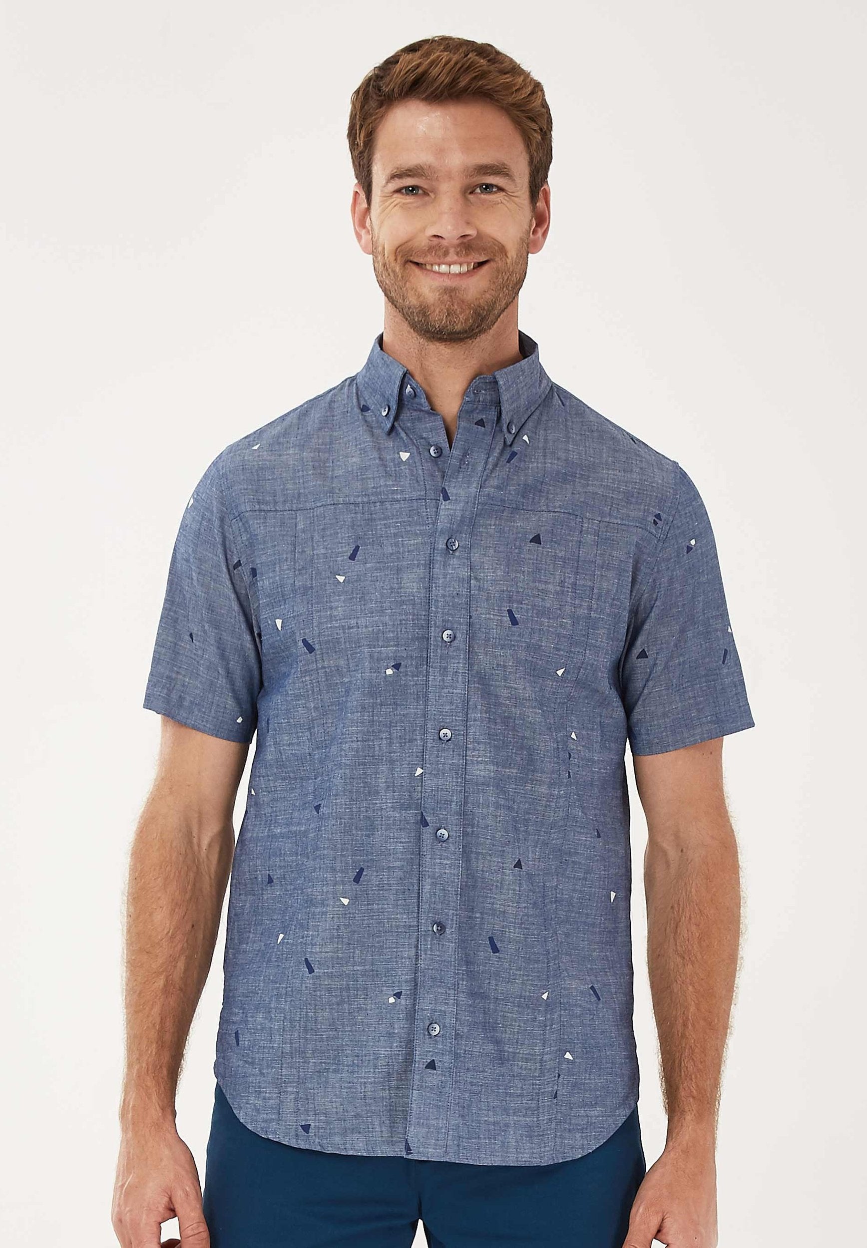 Kurzarm Hemd aus Bio-Baumwolle mit Allover-Print in Denim Optik