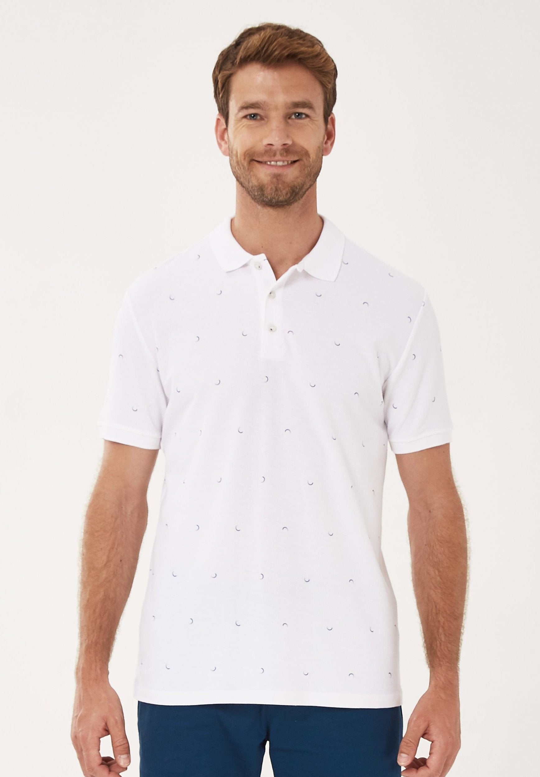 Poloshirt aus Bio-Baumwolle mit Allover-Print | Nachhaltige Herrenmode