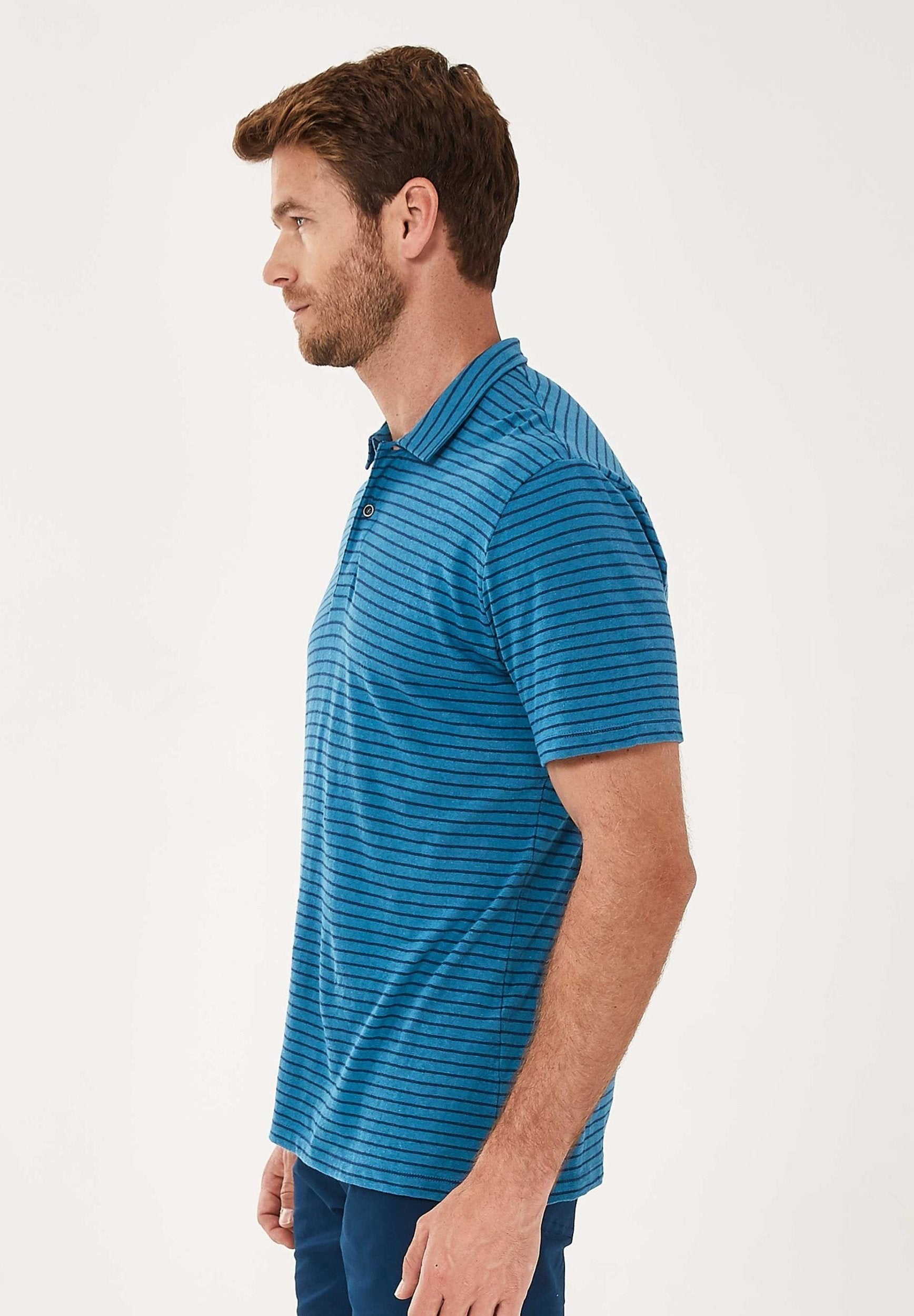 Gestreiftes Poloshirt aus Leinengemisch