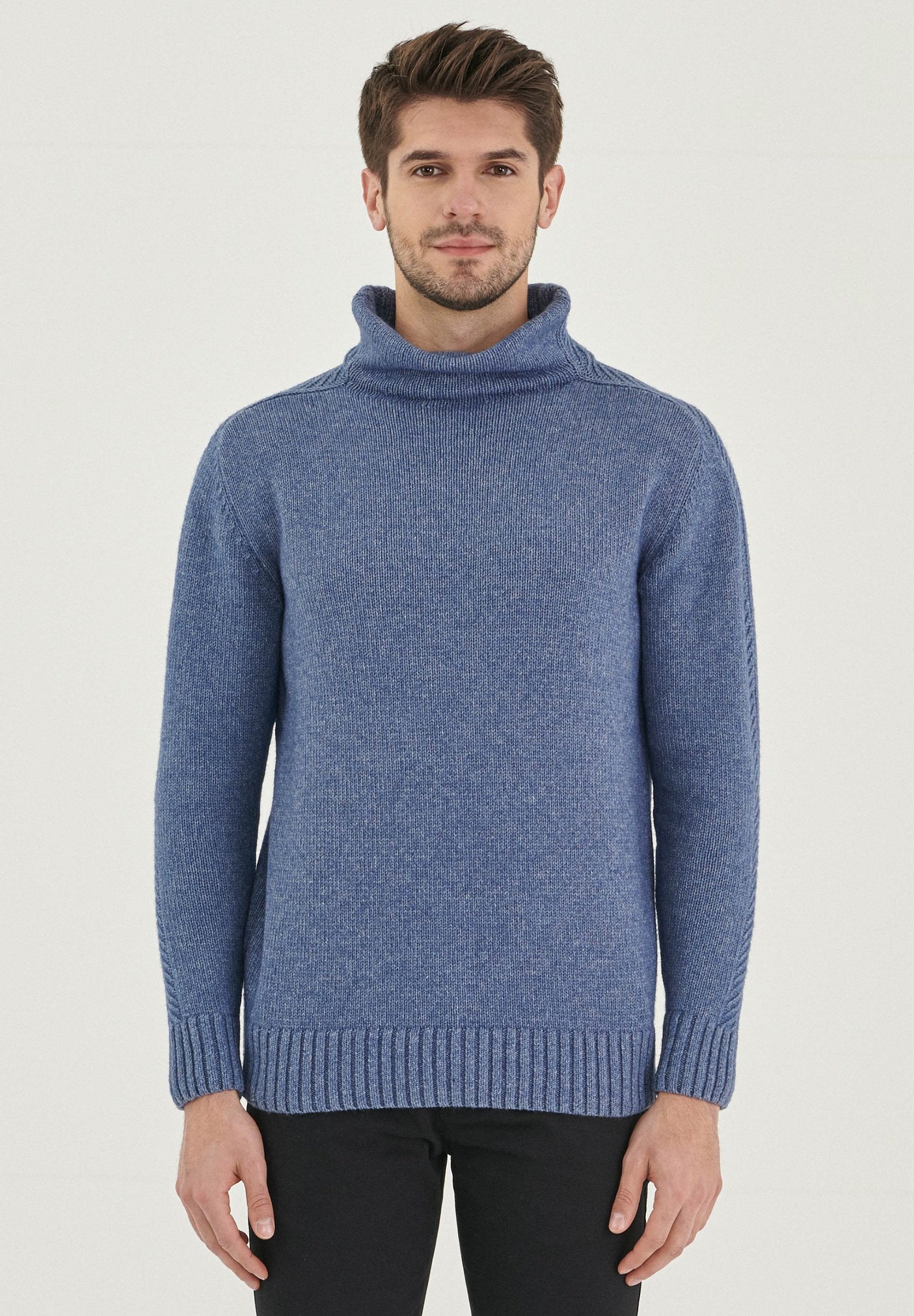 Rollkragenpullover aus Bio-Merinowolle und Bio-Baumwolle