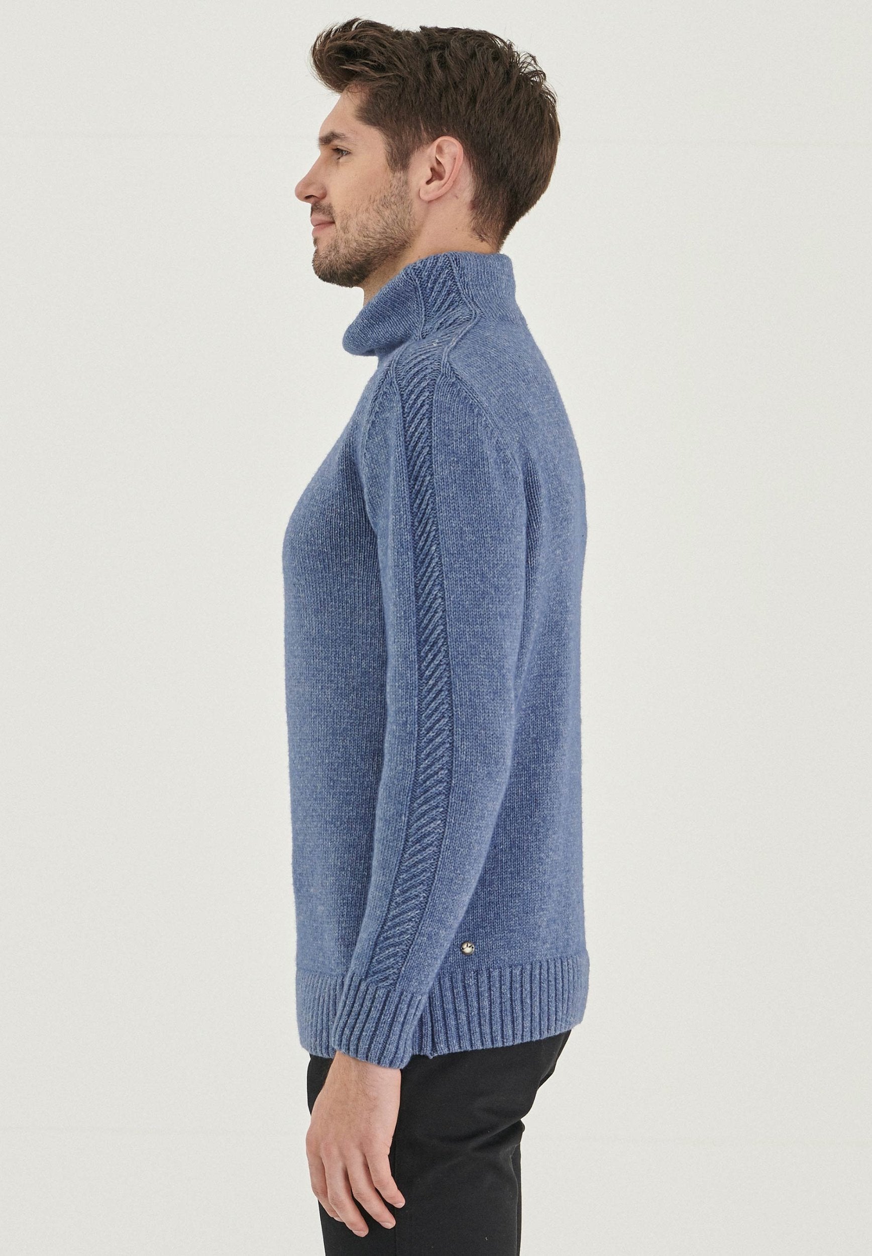 Rollkragenpullover aus Bio-Merinowolle und Bio-Baumwolle