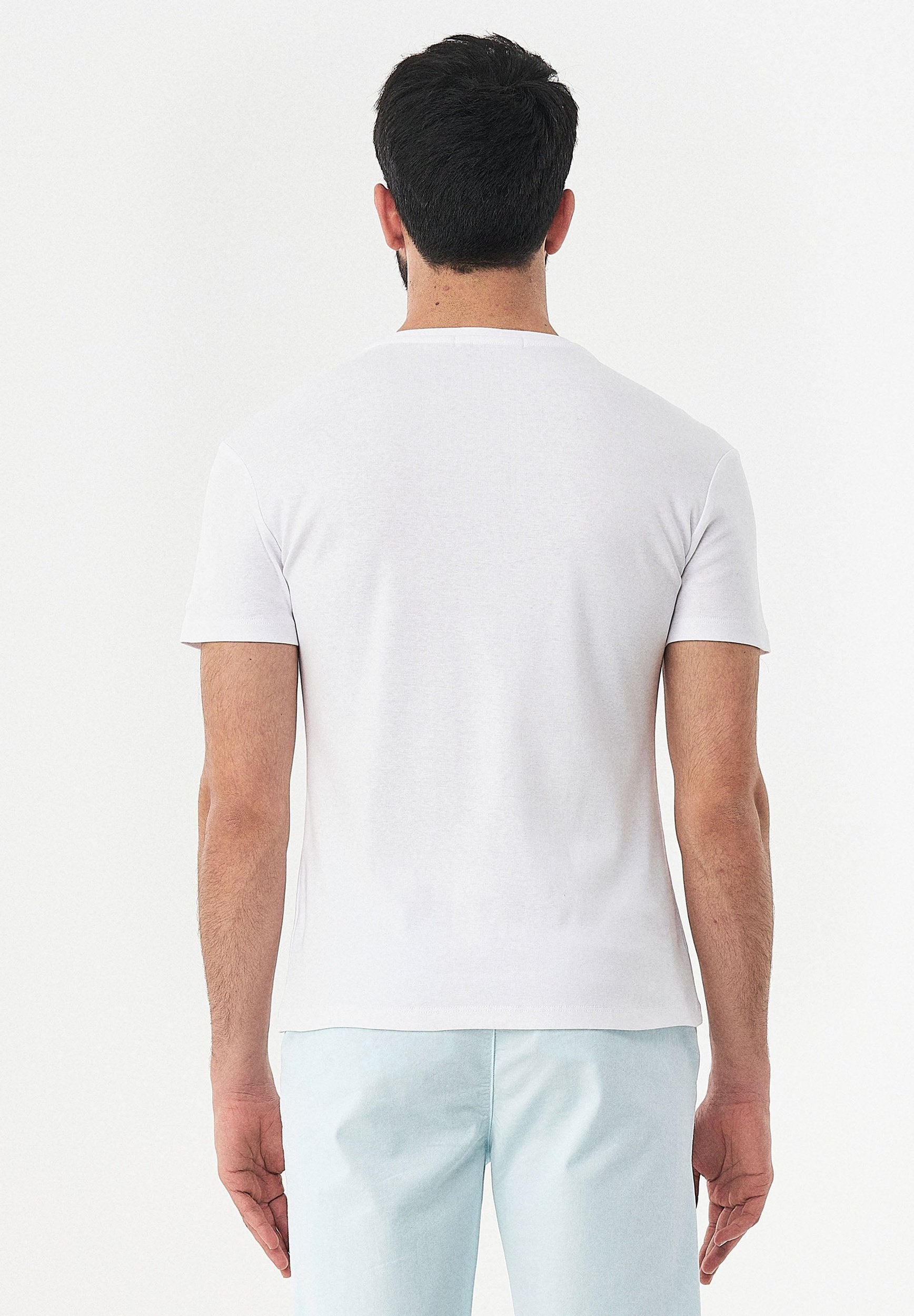 Geripptes T-Shirt aus Bio-Baumwolle mit V-Ausschnitt