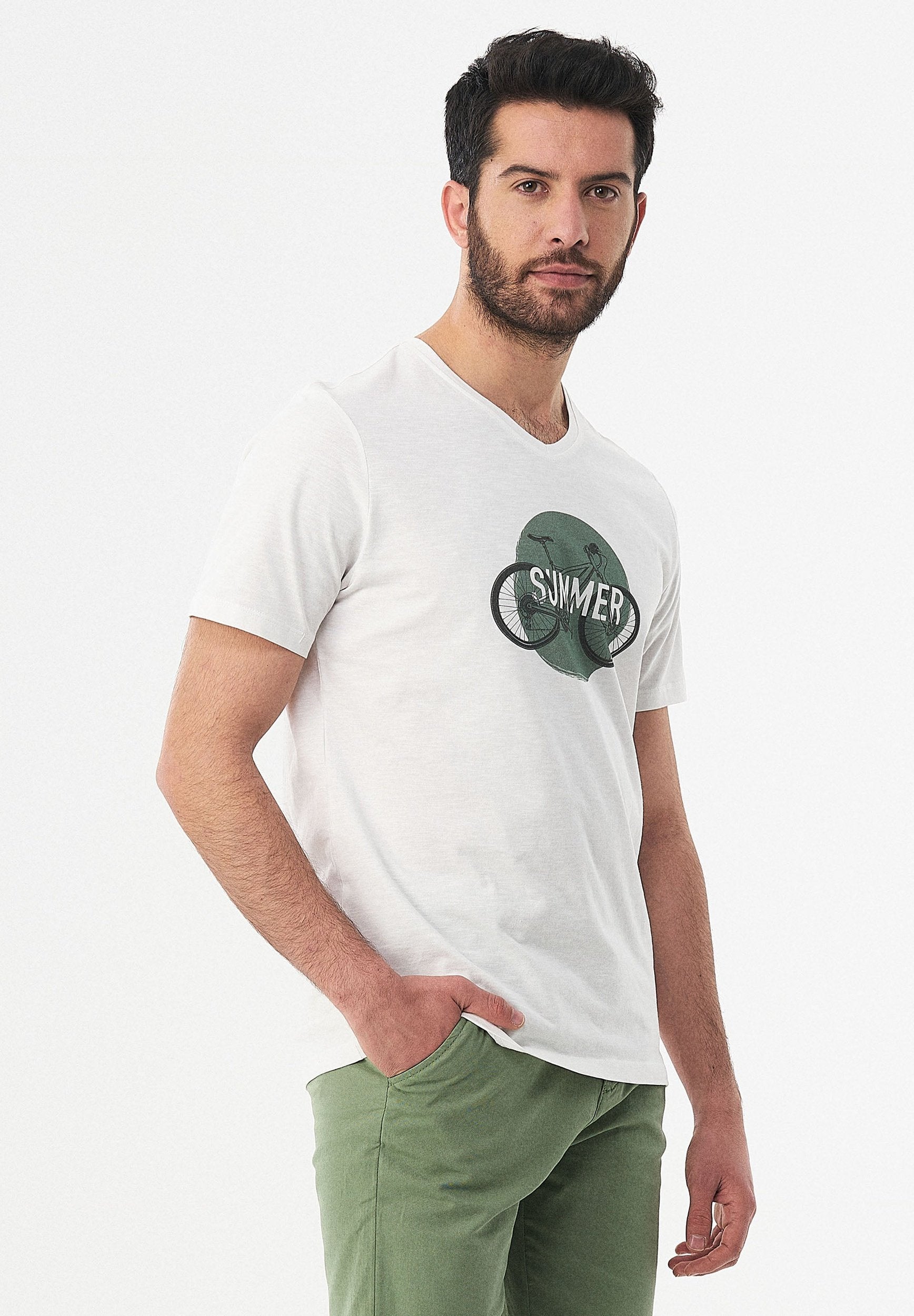 T-Shirt aus Bio-Baumwolle mit Fahrrad-Print