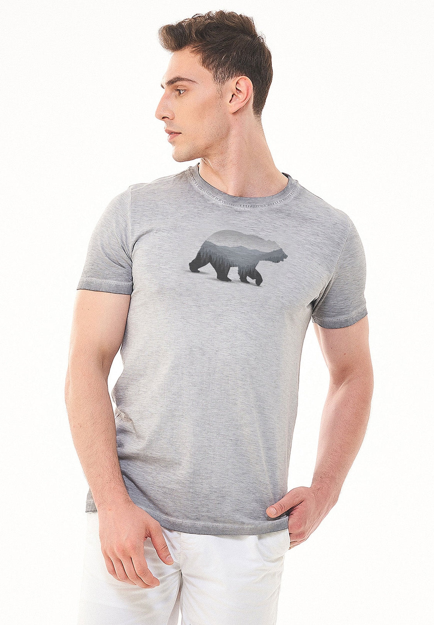 Garment Dyed T-Shirt aus Bio-Baumwolle mit Bär-Print