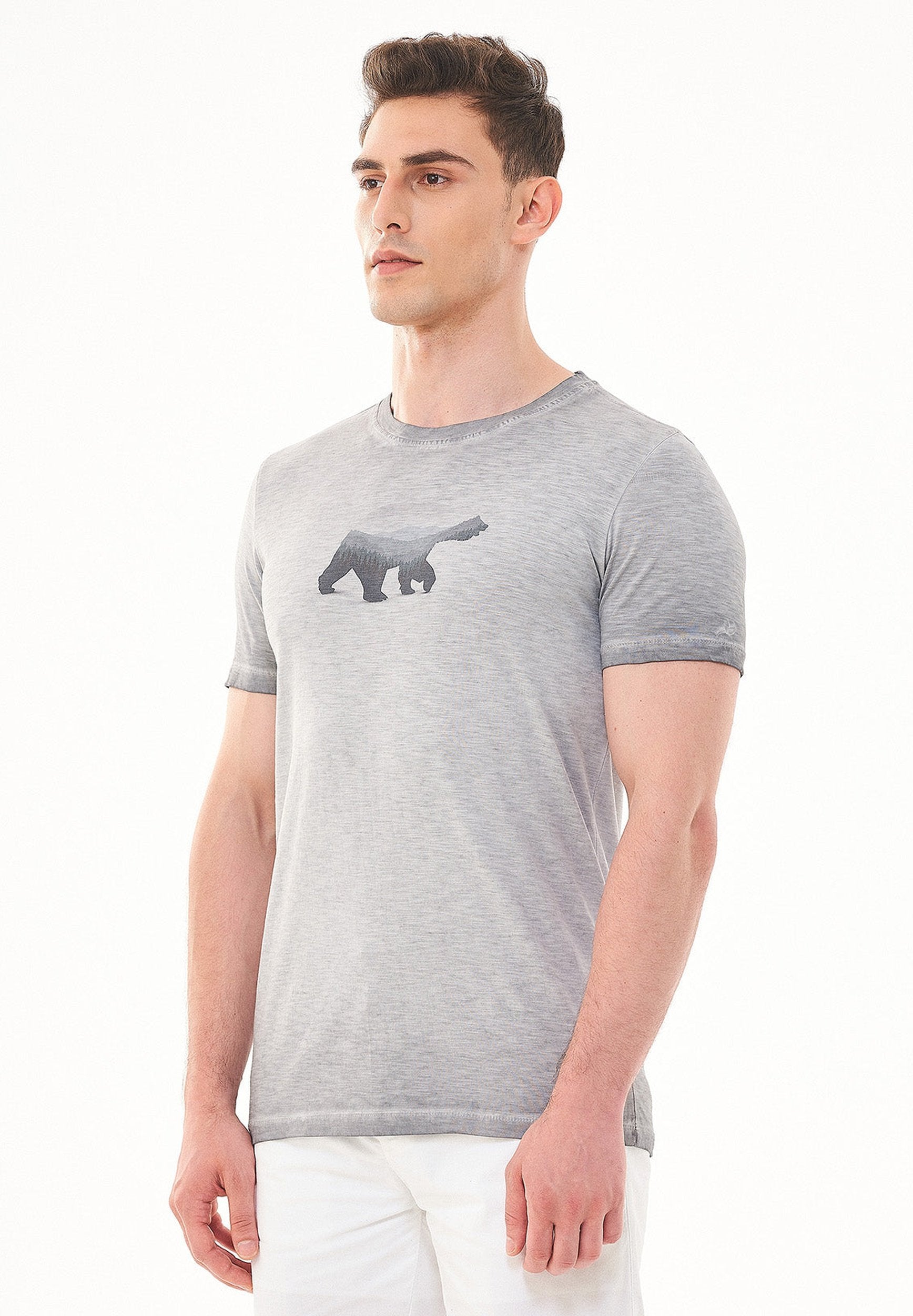 Garment Dyed T-Shirt aus Bio-Baumwolle mit Bär-Print
