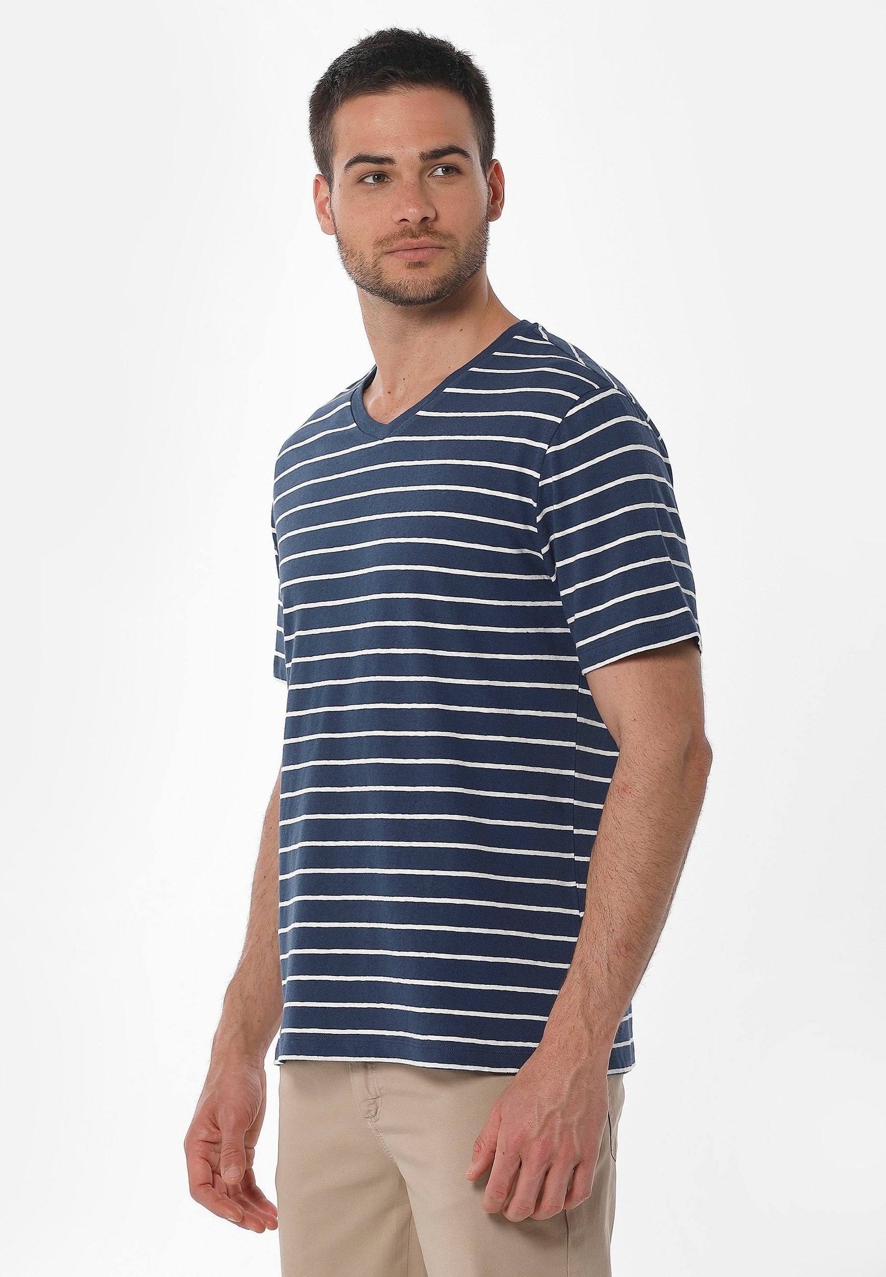 Gestreiftes T-Shirt aus Bio-Baumwolle und Leinen