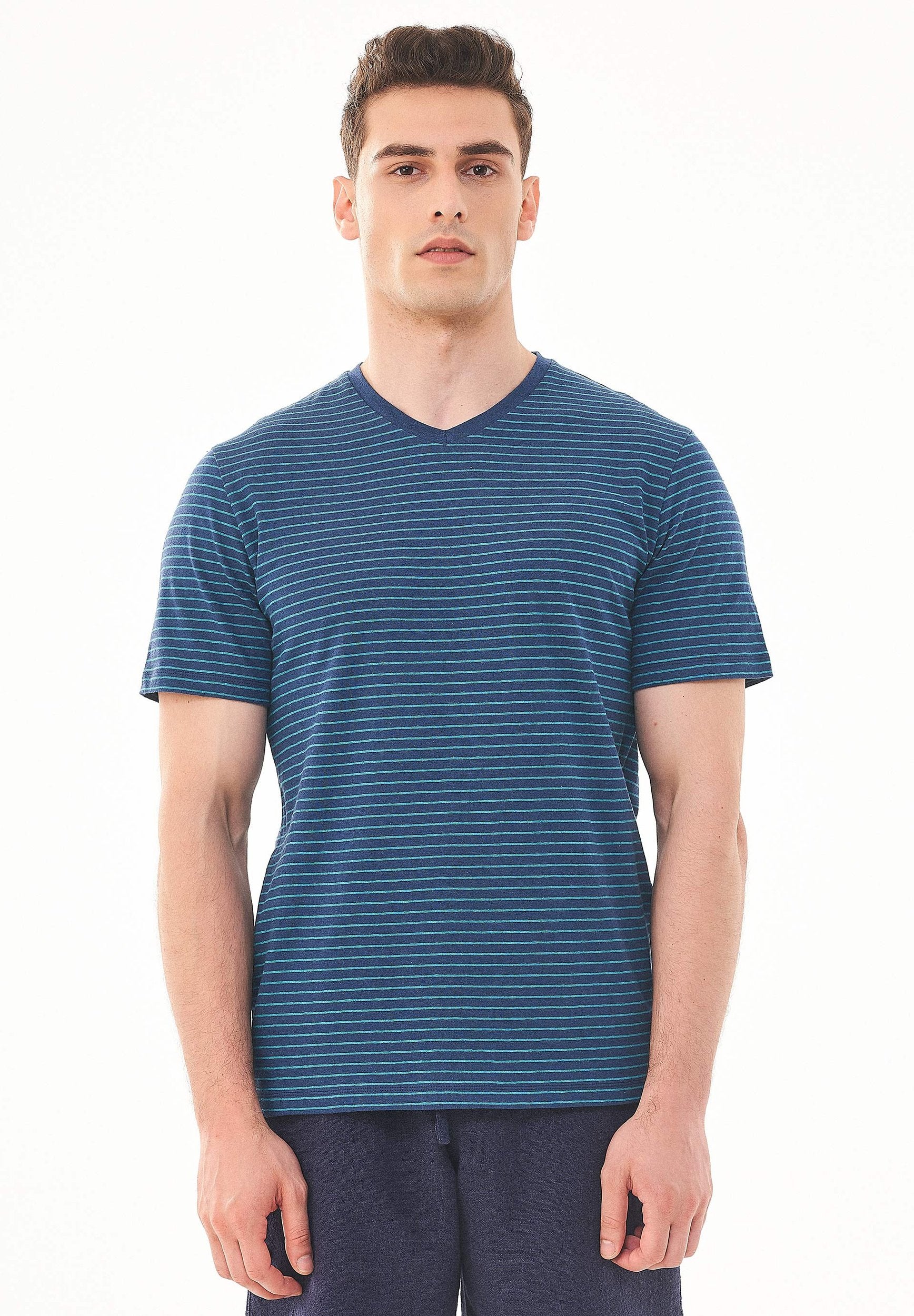 Gestreiftes T-Shirt aus Bio-Baumwolle und Leinen