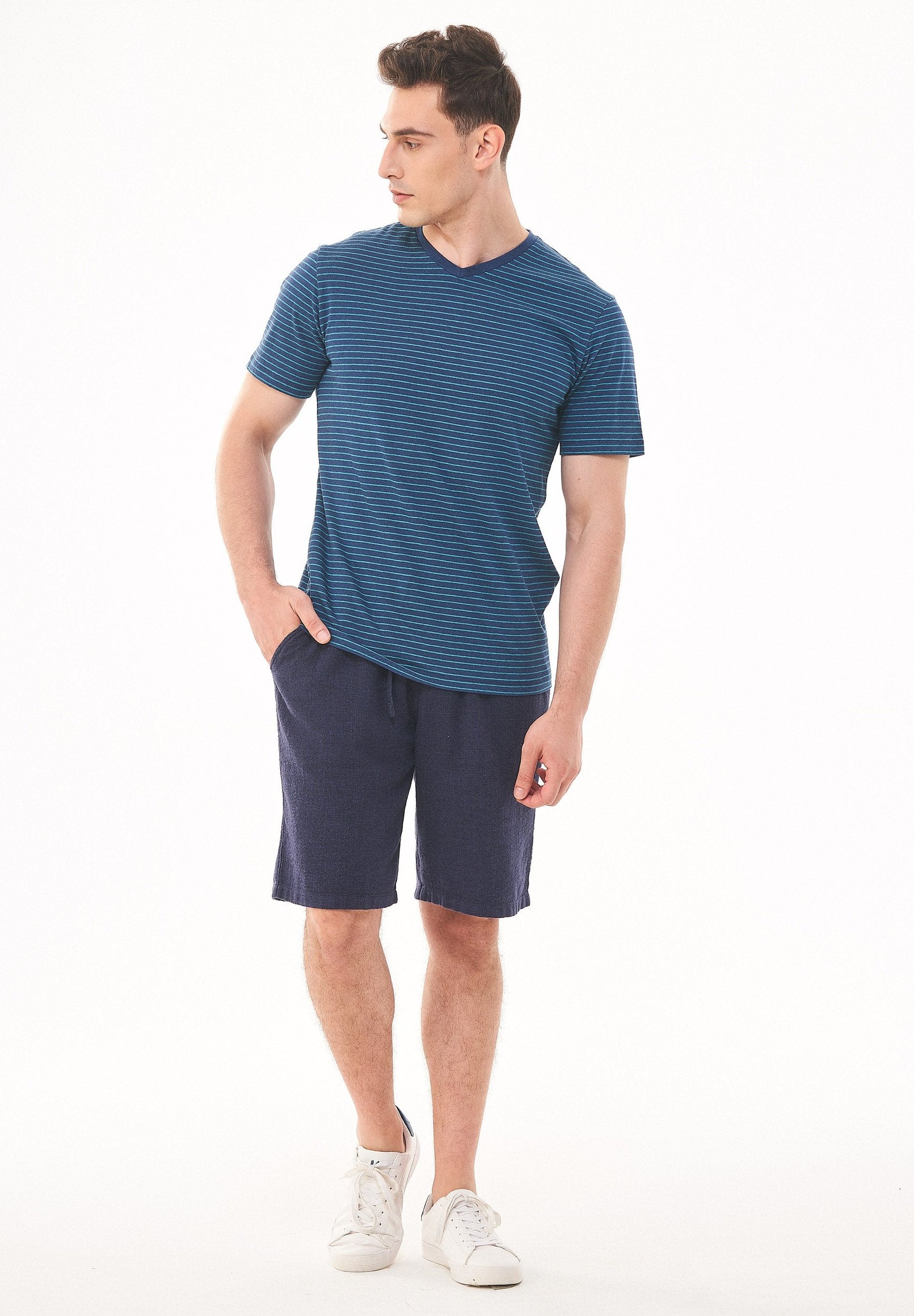 Gestreiftes T-Shirt aus Bio-Baumwolle und Leinen