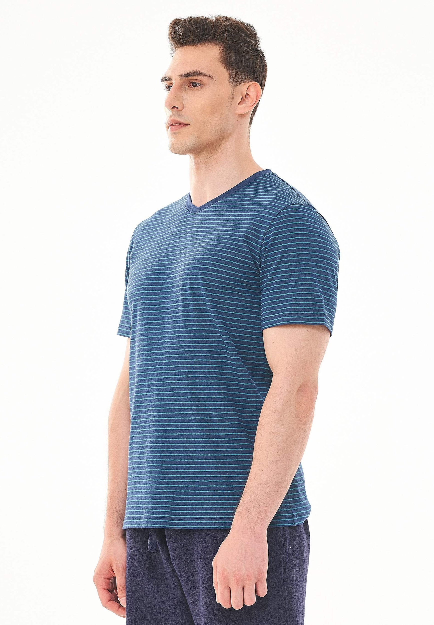 Gestreiftes T-Shirt aus Bio-Baumwolle und Leinen