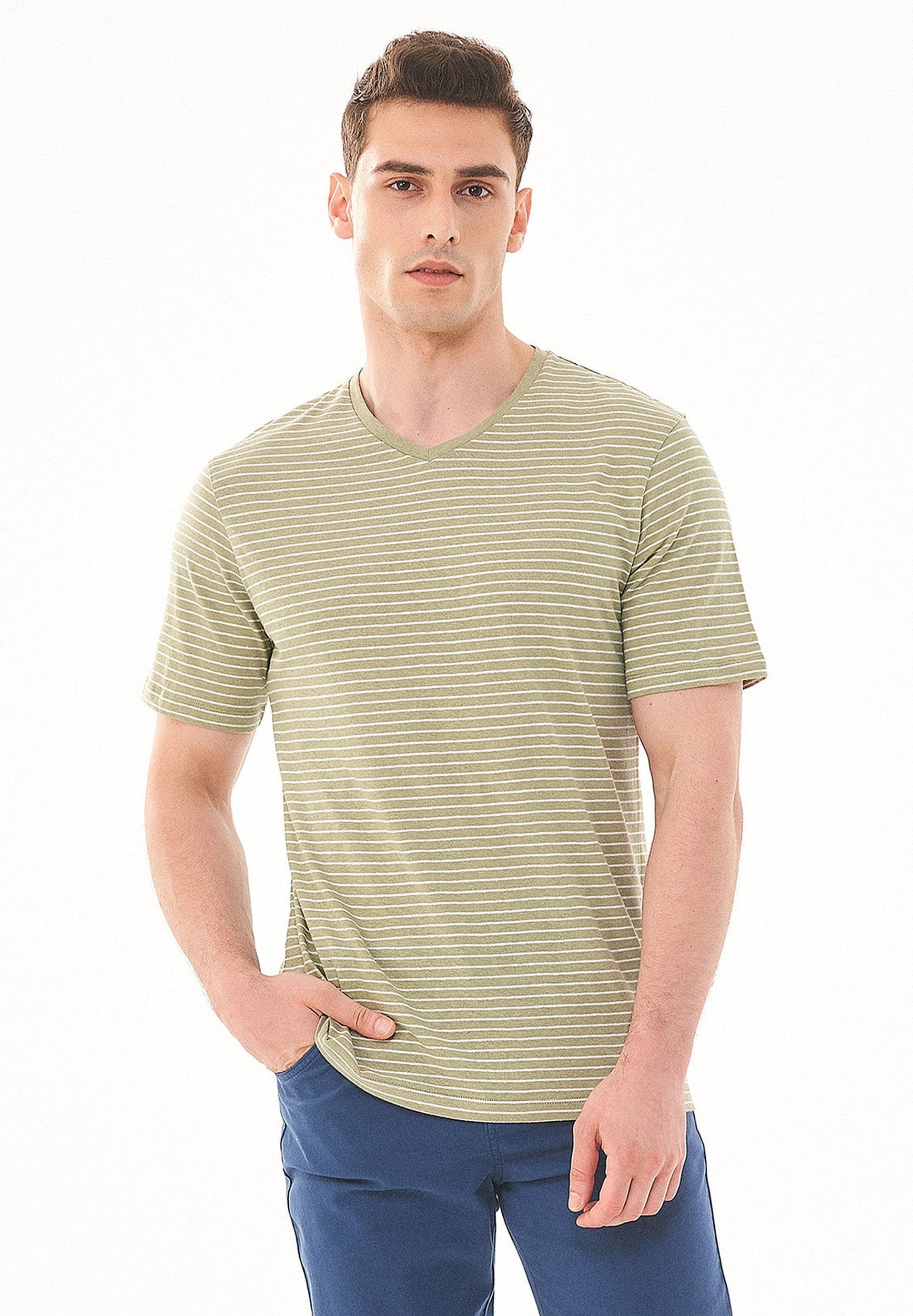 Gestreiftes T-Shirt aus Bio-Baumwolle und Leinen