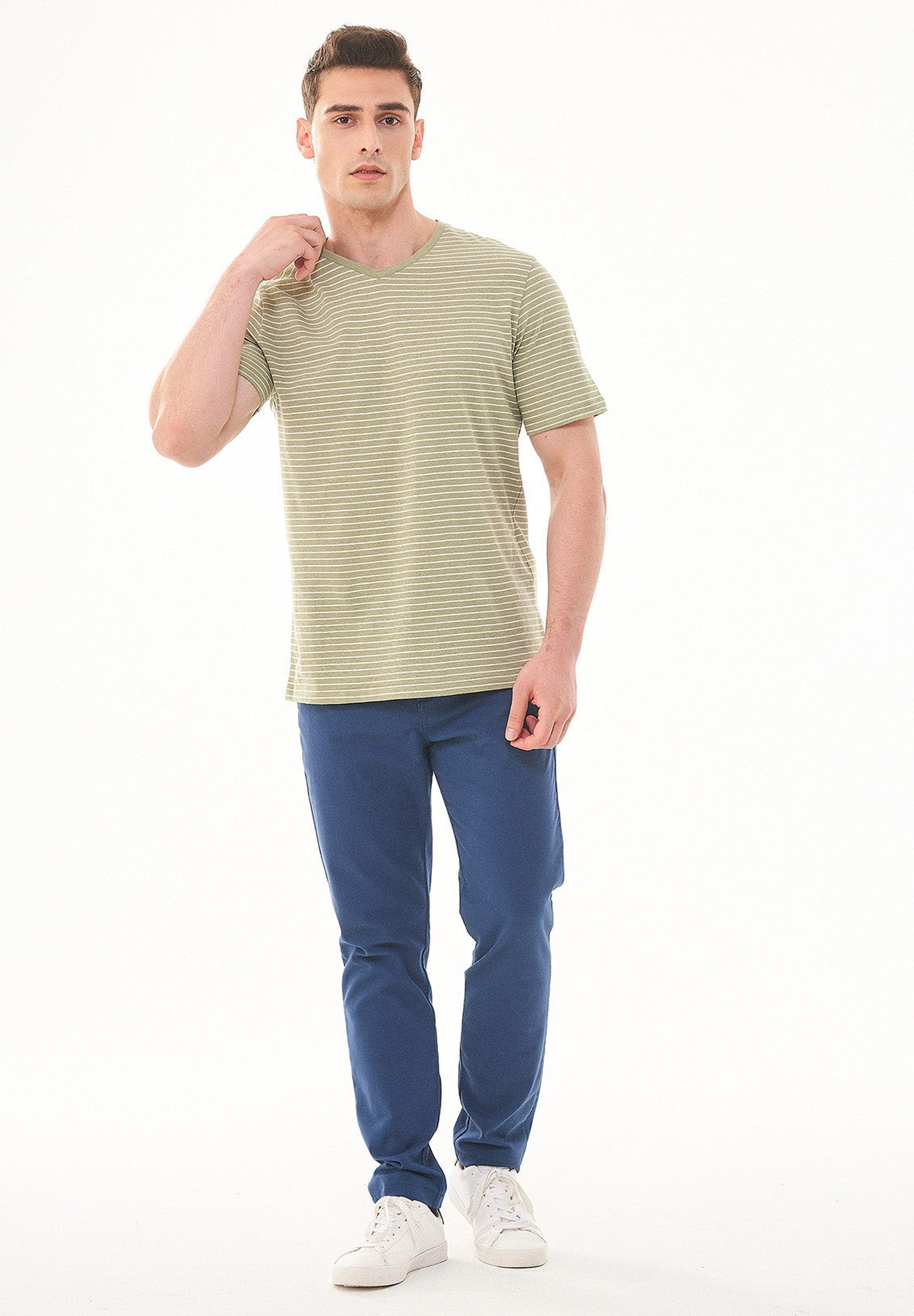 Gestreiftes T-Shirt aus Bio-Baumwolle und Leinen