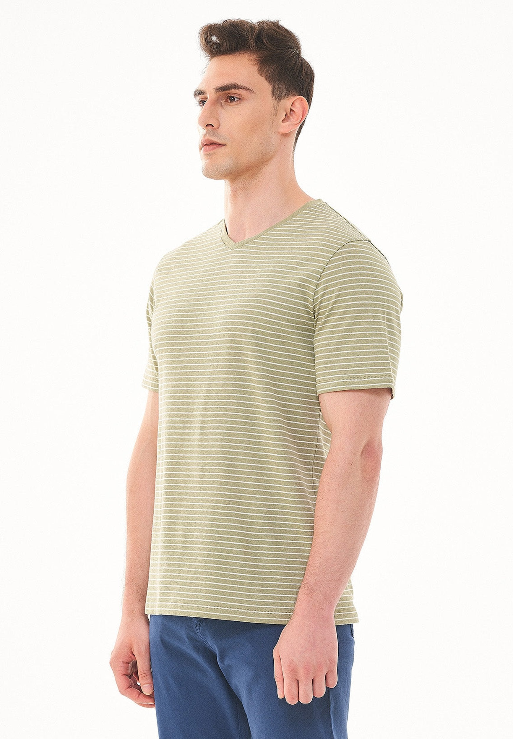 Gestreiftes T-Shirt aus Bio-Baumwolle und Leinen