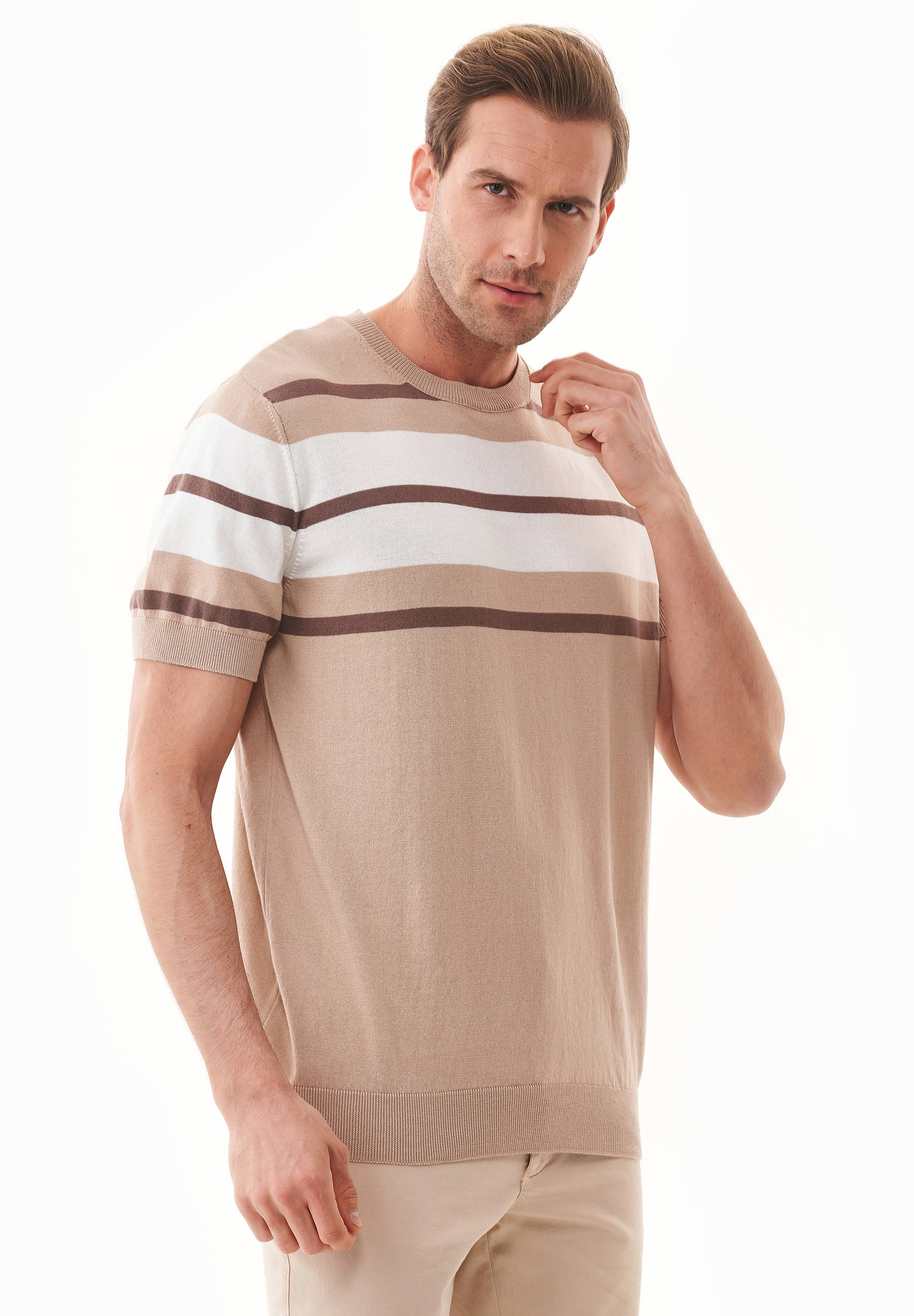 Feinstrick-T-Shirt aus Bio-Baumwolle mit Streifen
