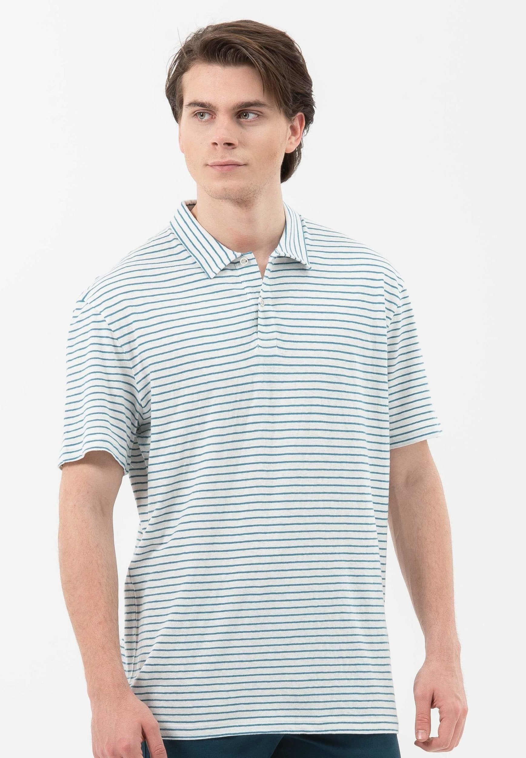 Gestreiftes Poloshirt aus Leinengemisch