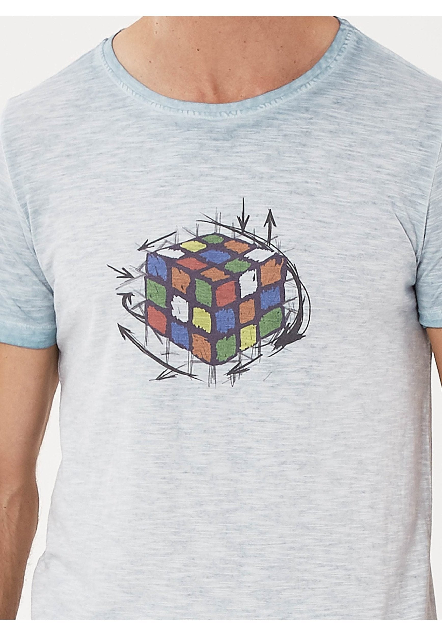 Garment Dyed T-Shirt aus Bio-Baumwolle mit Rubik's Cube-Print