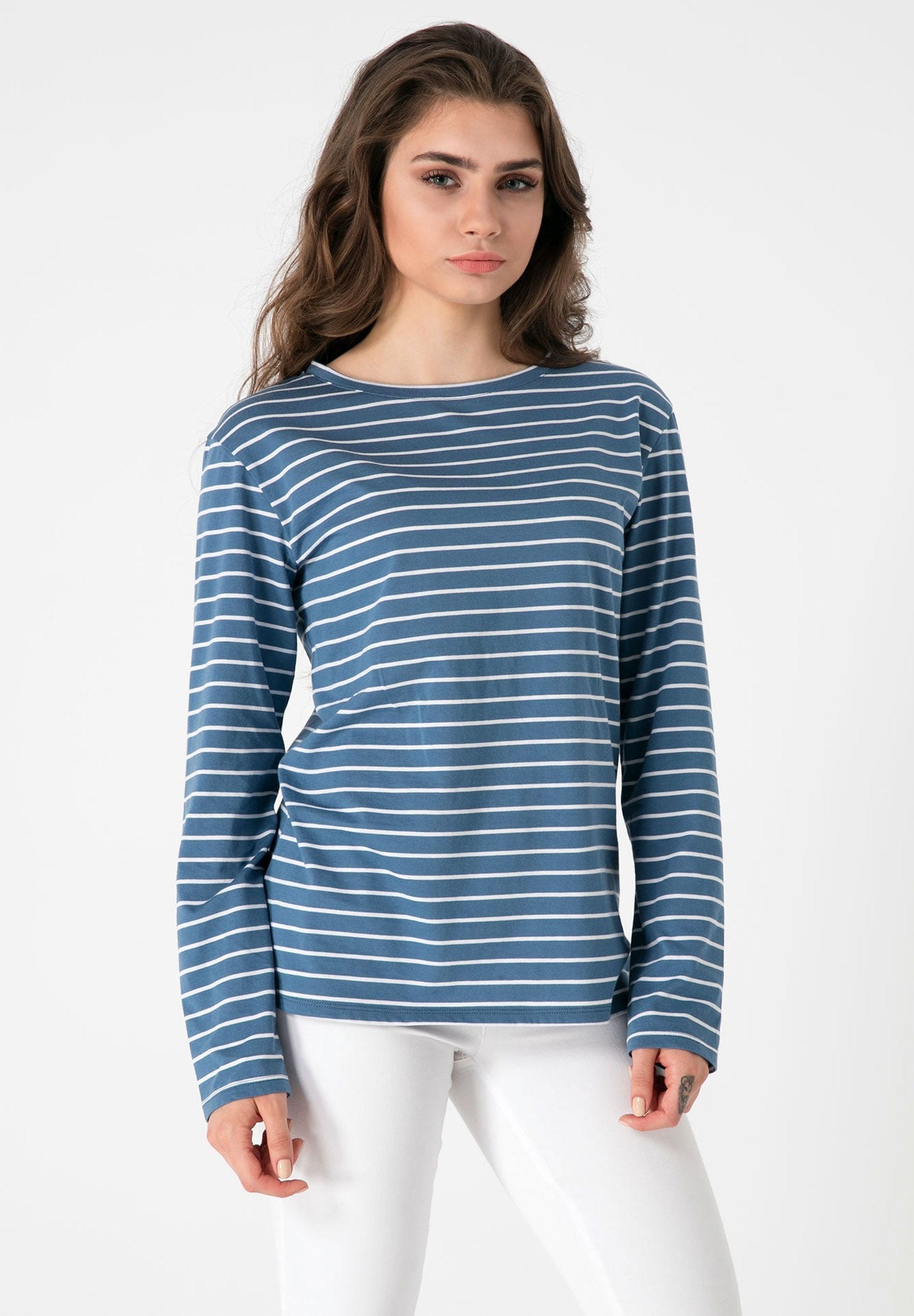 Gestreiftes Langarmshirt aus Bio-Baumwolle mit Rundhalsausschnitt