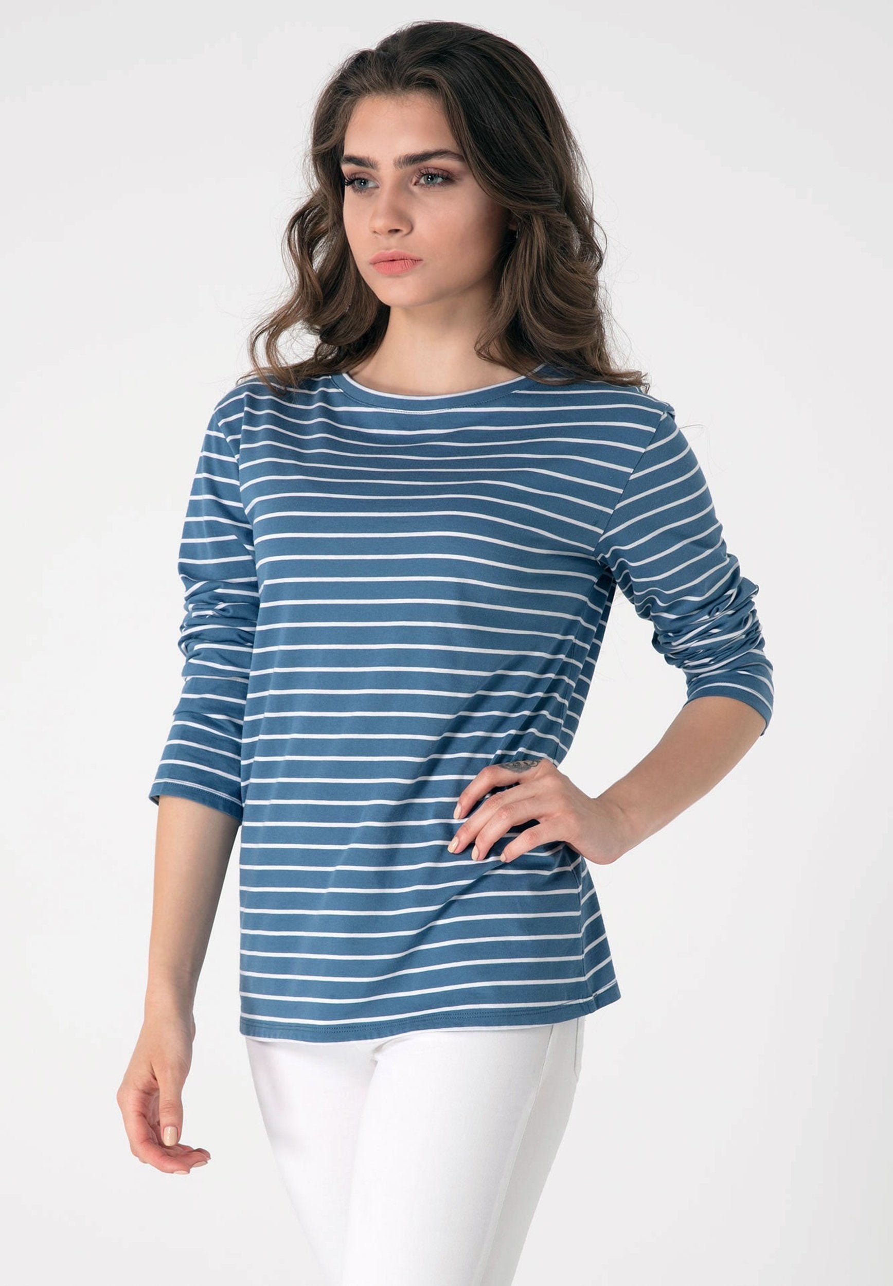 Gestreiftes Langarmshirt aus Bio-Baumwolle mit Rundhalsausschnitt