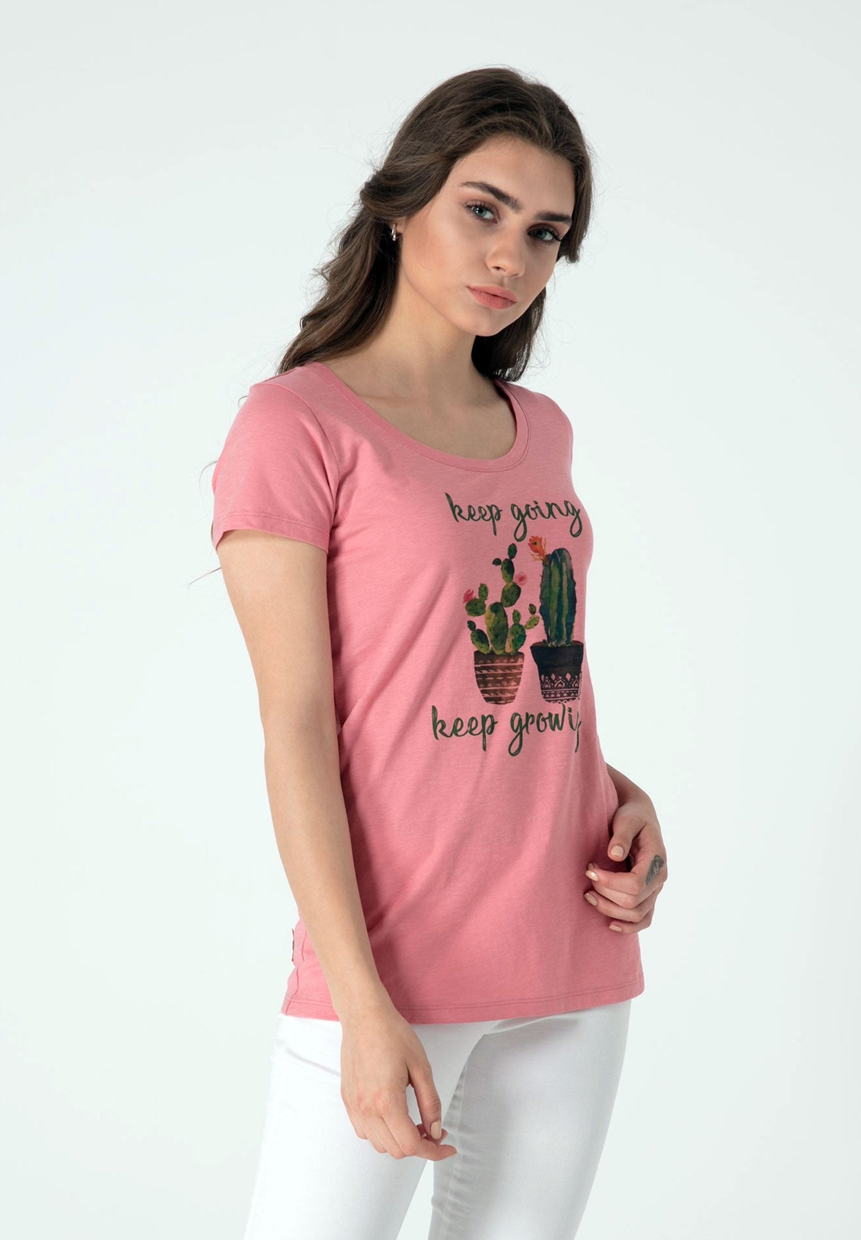 T-Shirt aus Bio-Baumwolle mit Kaktus Motiv