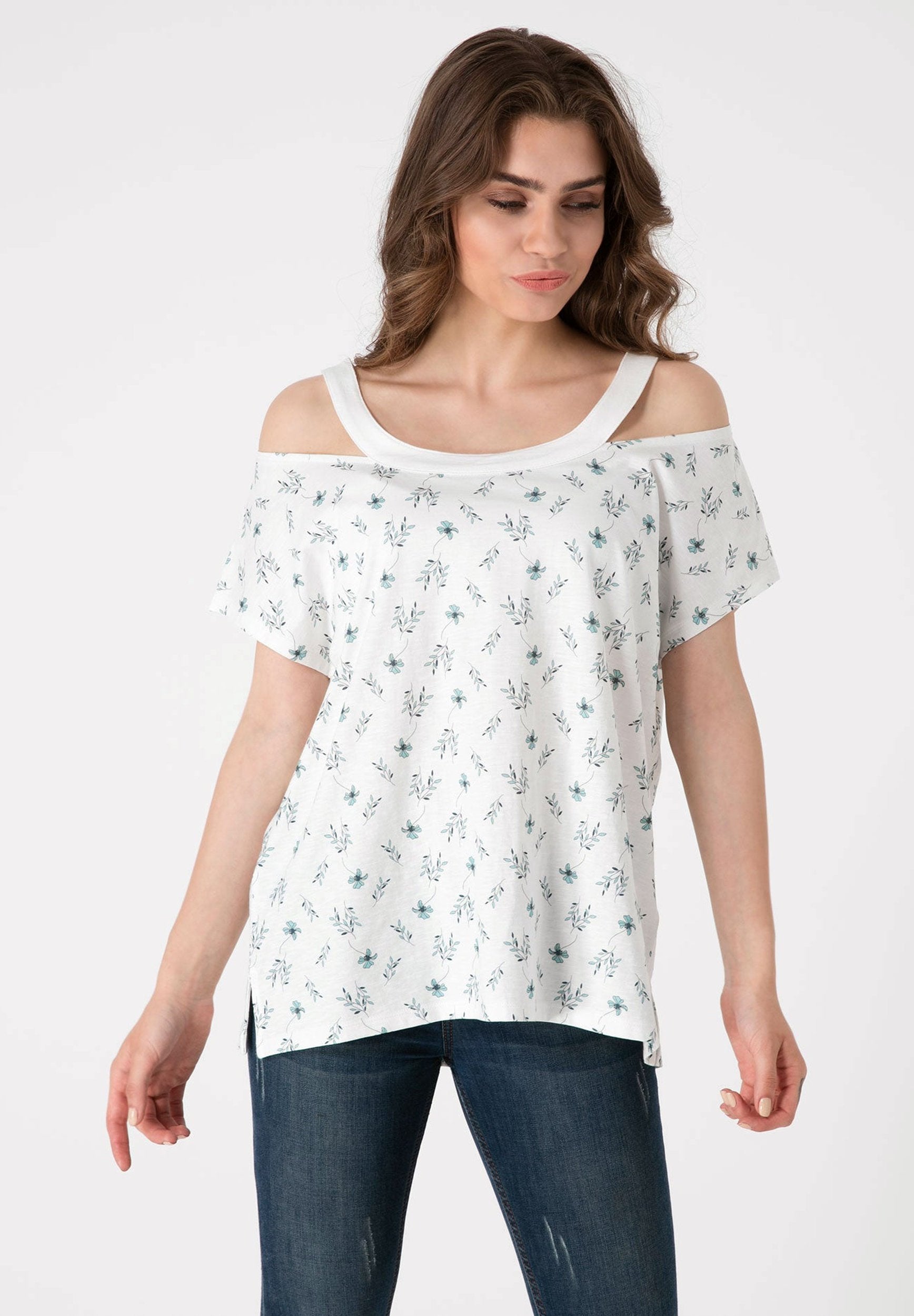 Schulterfreies Top aus Bio-Baumwolle mit Allover-Print