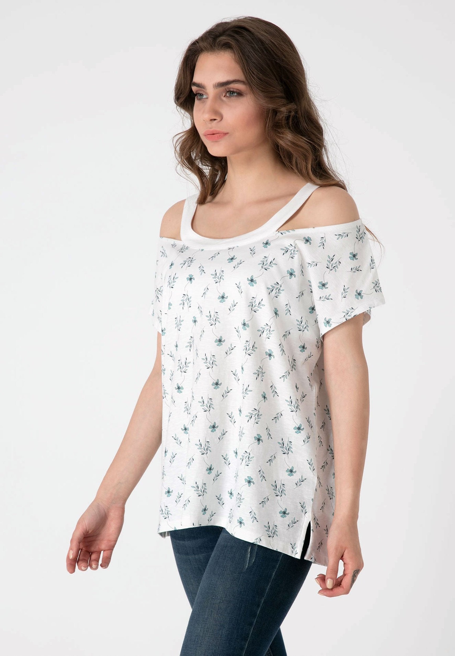 Schulterfreies Top aus Bio-Baumwolle mit Allover-Print