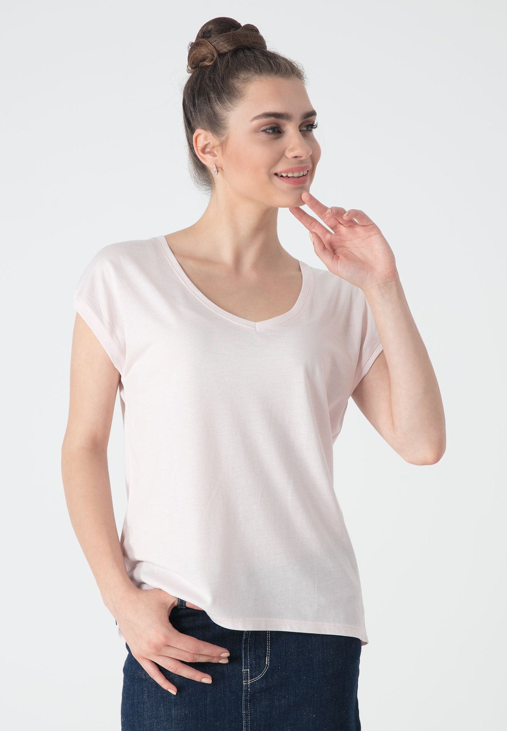 T-Shirt aus TENCEL™ Lyocell & Bio-Baumwolle mit längerem Rückenteil