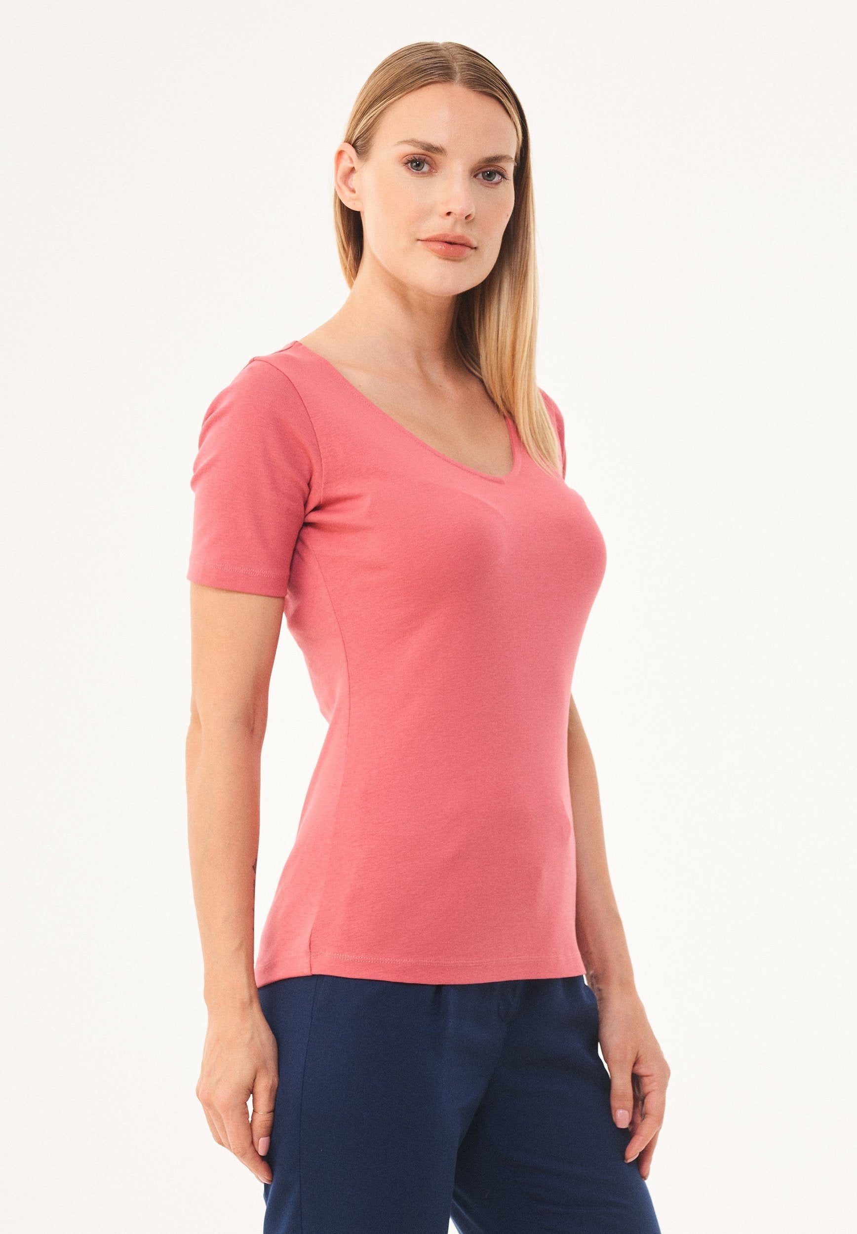 Geripptes T-Shirt aus Bio-Baumwolle mit V-Ausschnitt