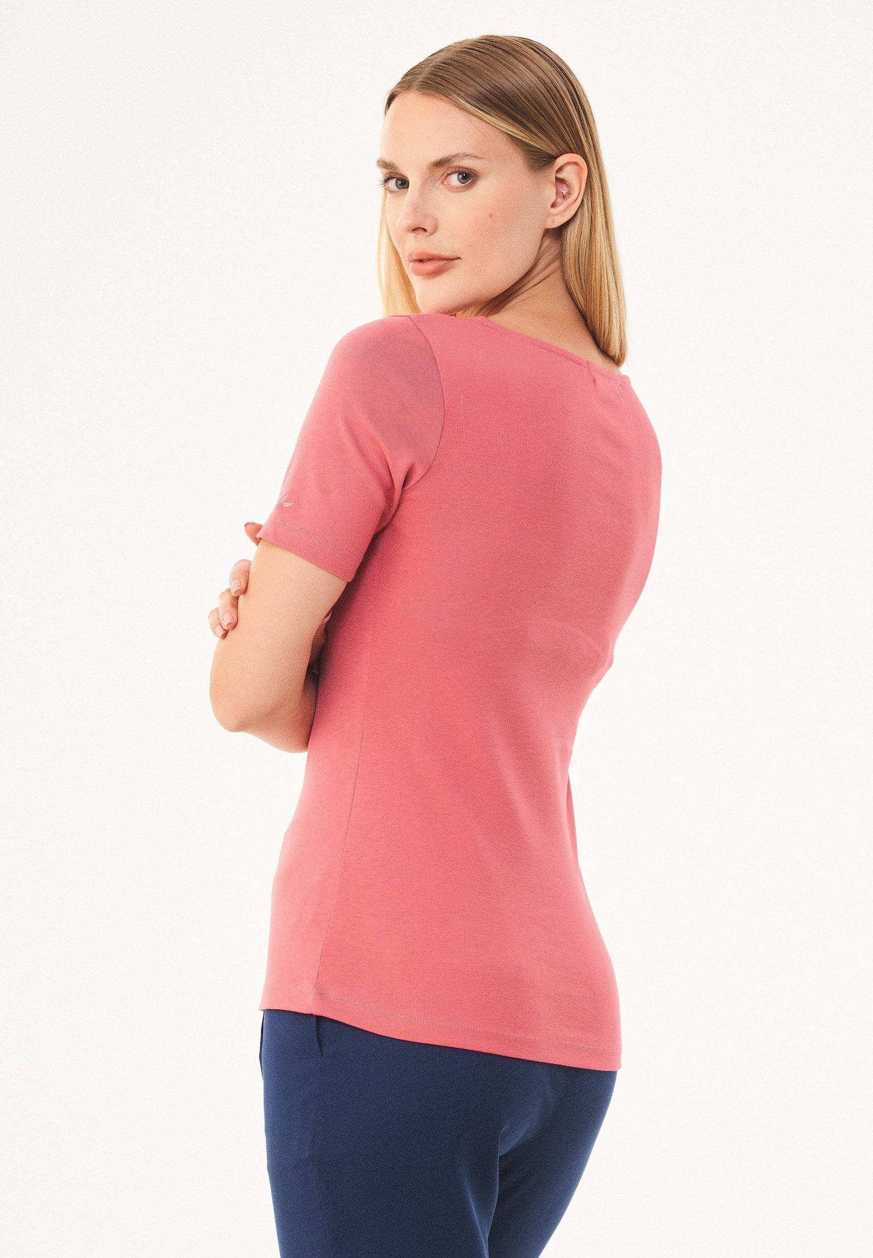 Geripptes T-Shirt aus Bio-Baumwolle mit V-Ausschnitt