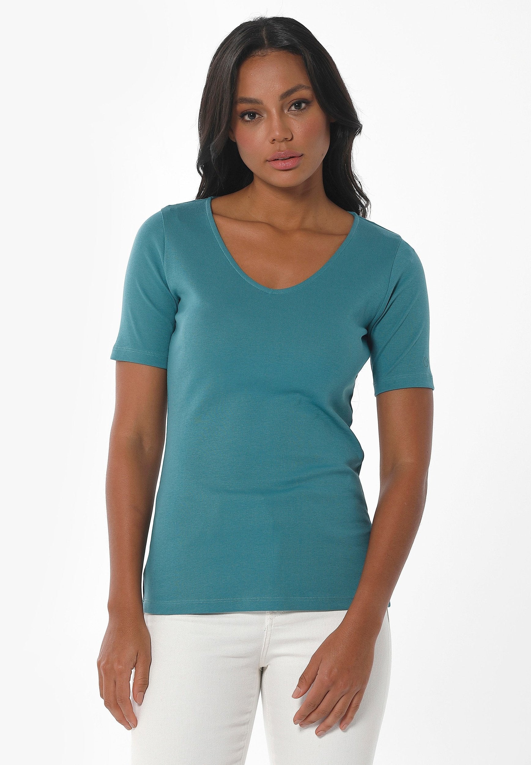 Geripptes T-Shirt aus Bio-Baumwolle mit V-Ausschnitt