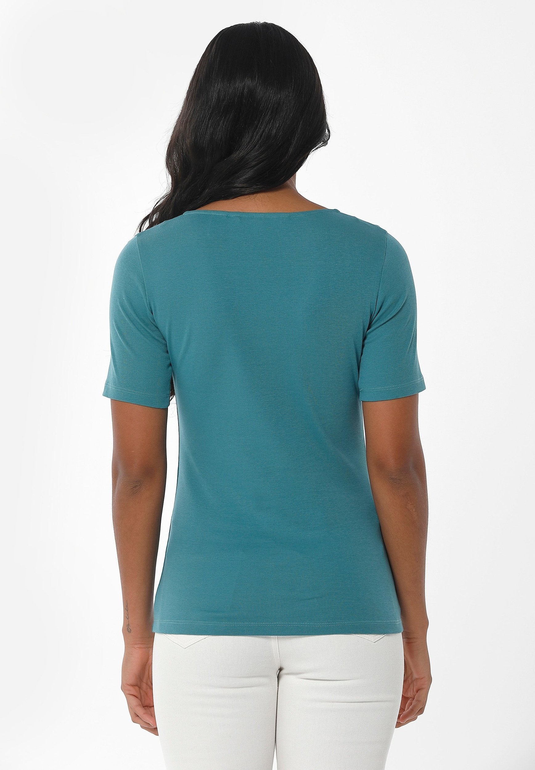 Geripptes T-Shirt aus Bio-Baumwolle mit V-Ausschnitt