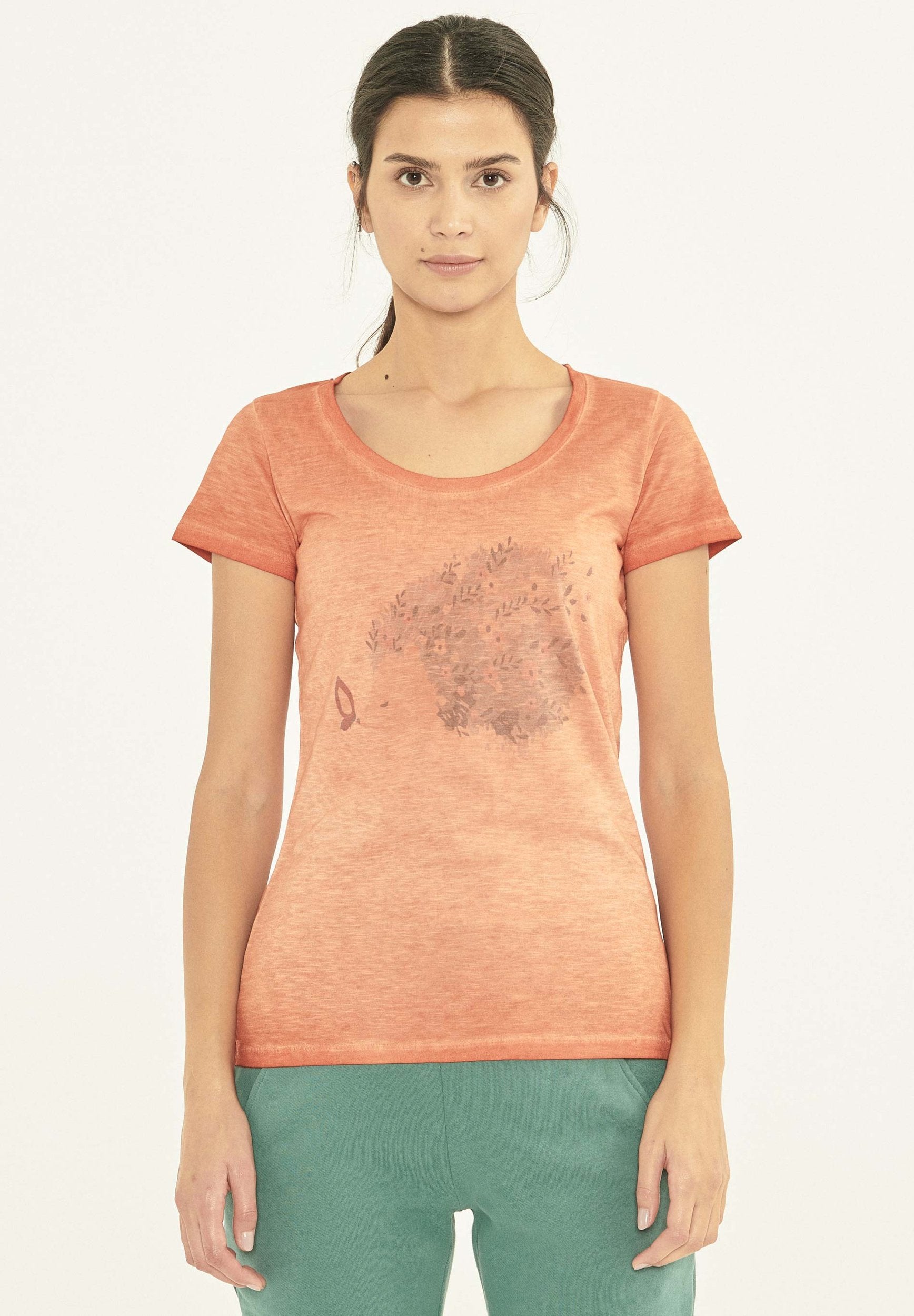 Garment Dyed T-Shirt aus Bio-Baumwolle mit Igel-Print