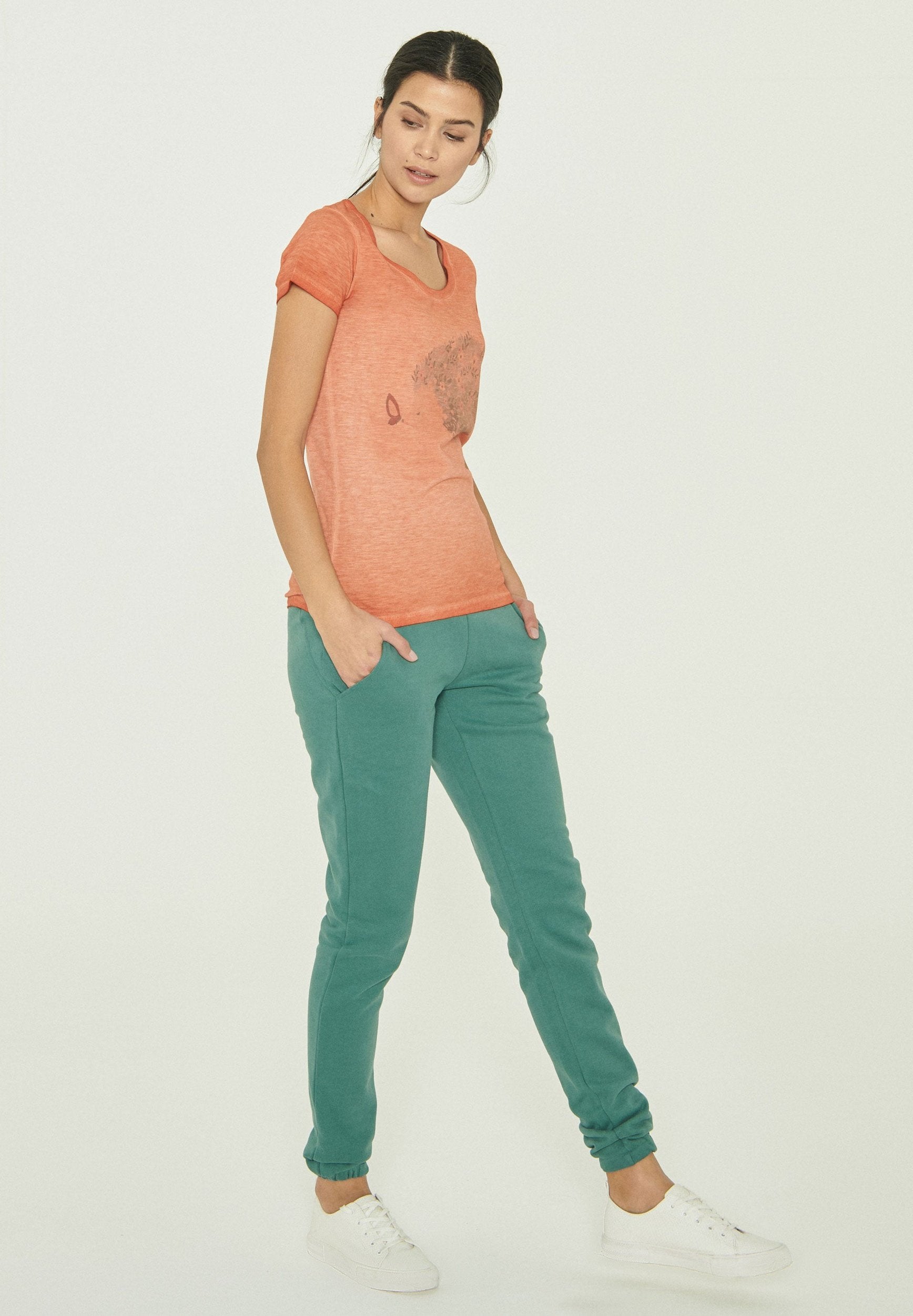 Garment Dyed T-Shirt aus Bio-Baumwolle mit Igel-Print