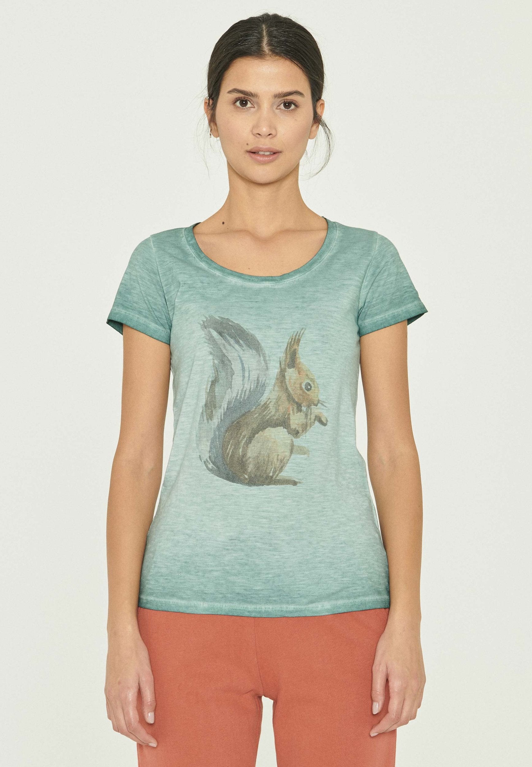 Garment Dyed T-Shirt aus Bio-Baumwolle mit Eichhörnchen-Print