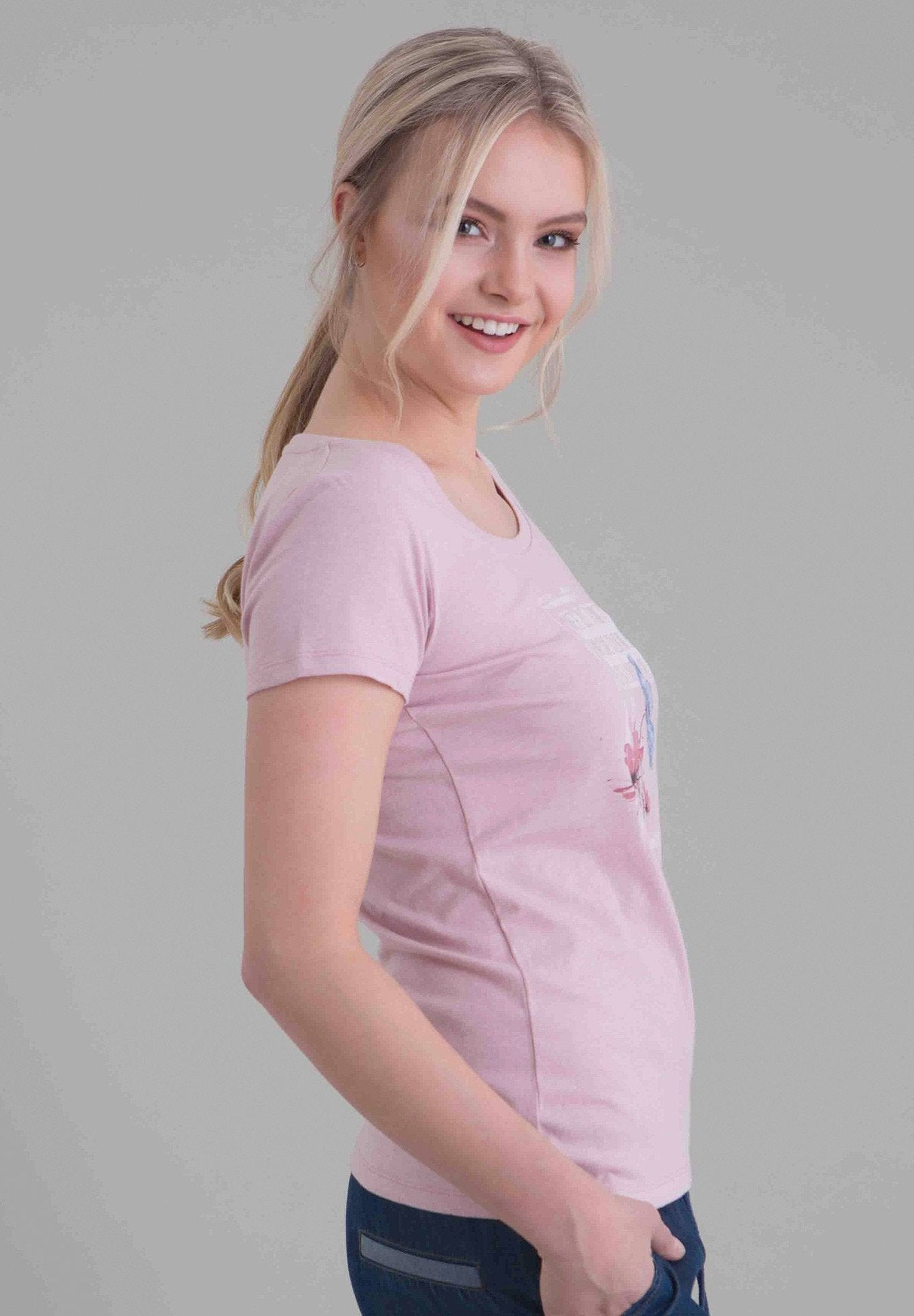 Damen T-Shirt aus Bio-Baumwolle mit Blumenprint WOR6006 Rose Melange