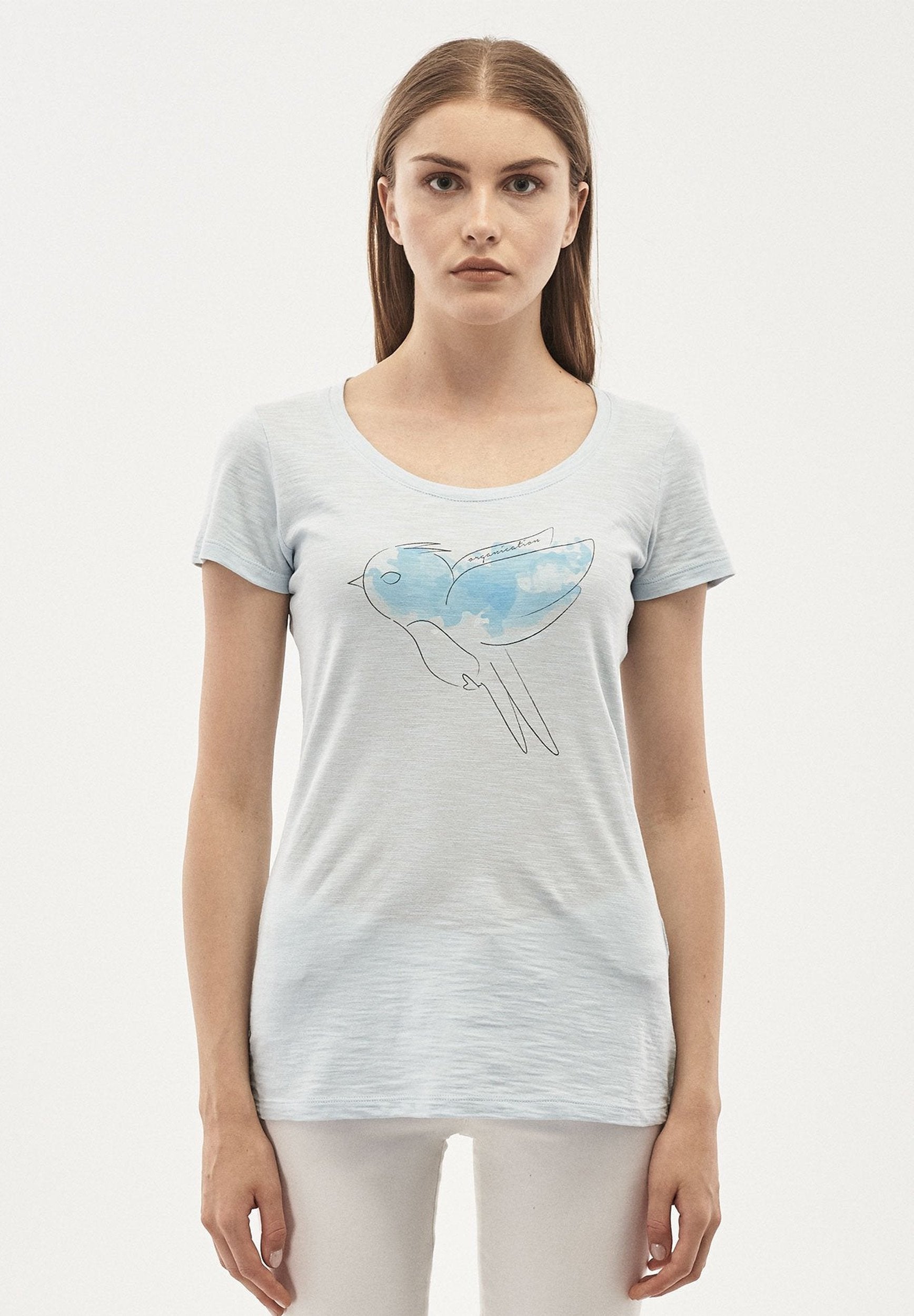 Damen T-Shirt aus Bio-Baumwolle mit Vogel-Print