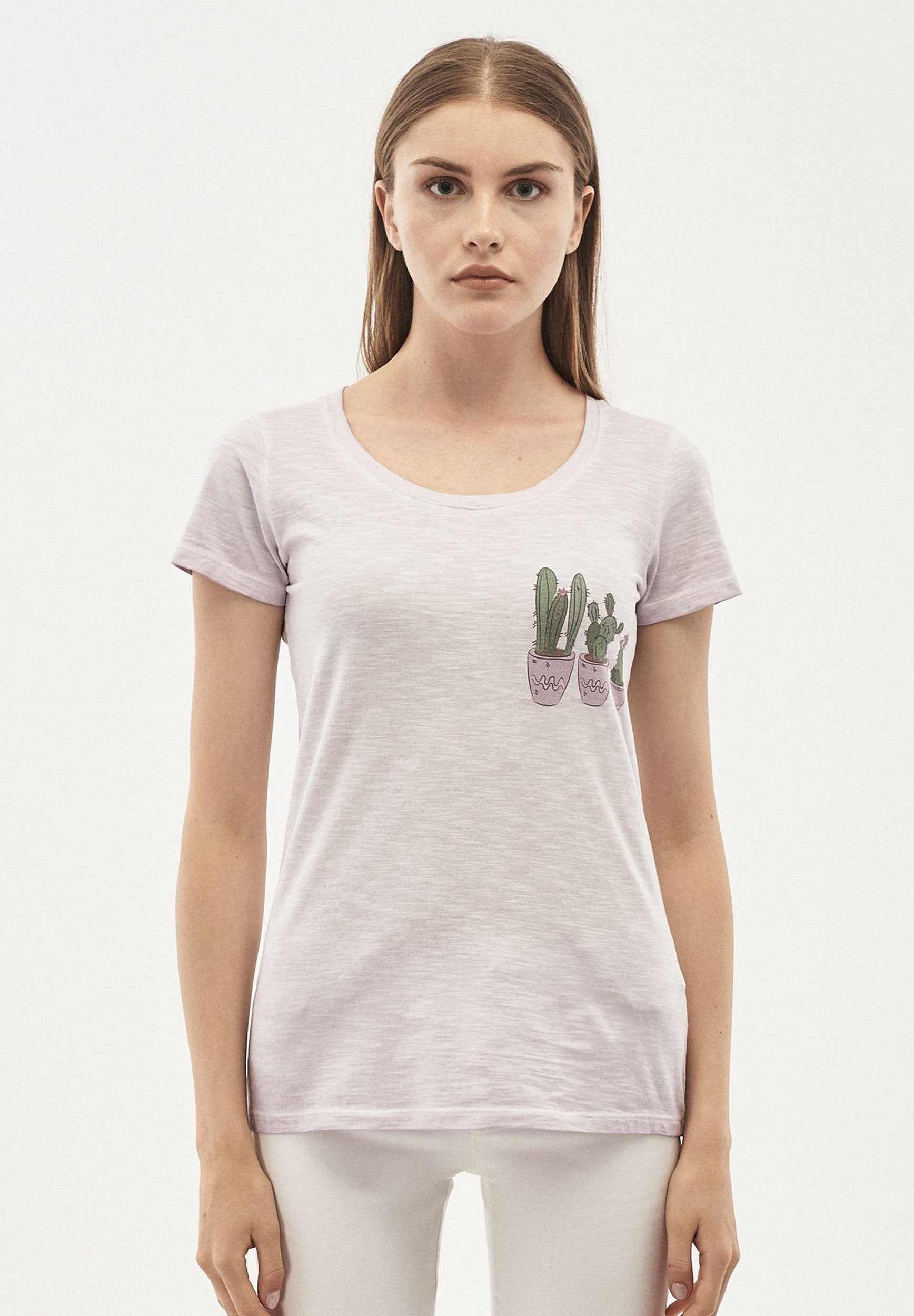 kaktus shirt damen Damen Garment Dyed T-Shirt aus Bio-Baumwolle mit Kaktus-Print