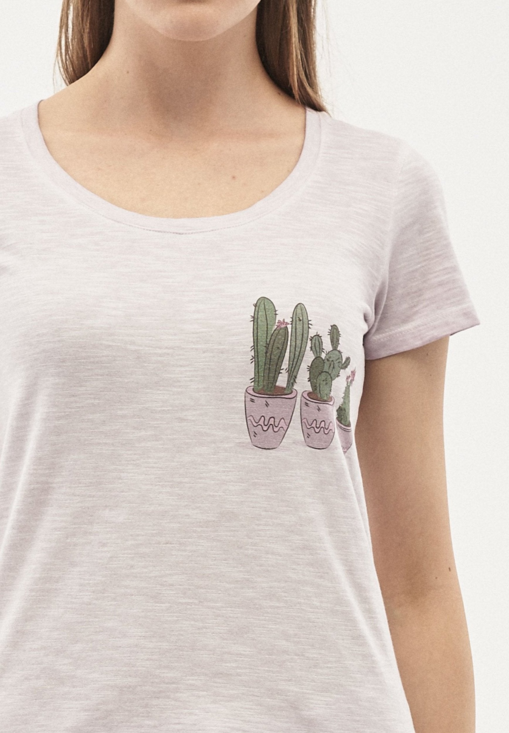 Garment Dyed T-Shirt aus Bio-Baumwolle mit Kaktus-Print