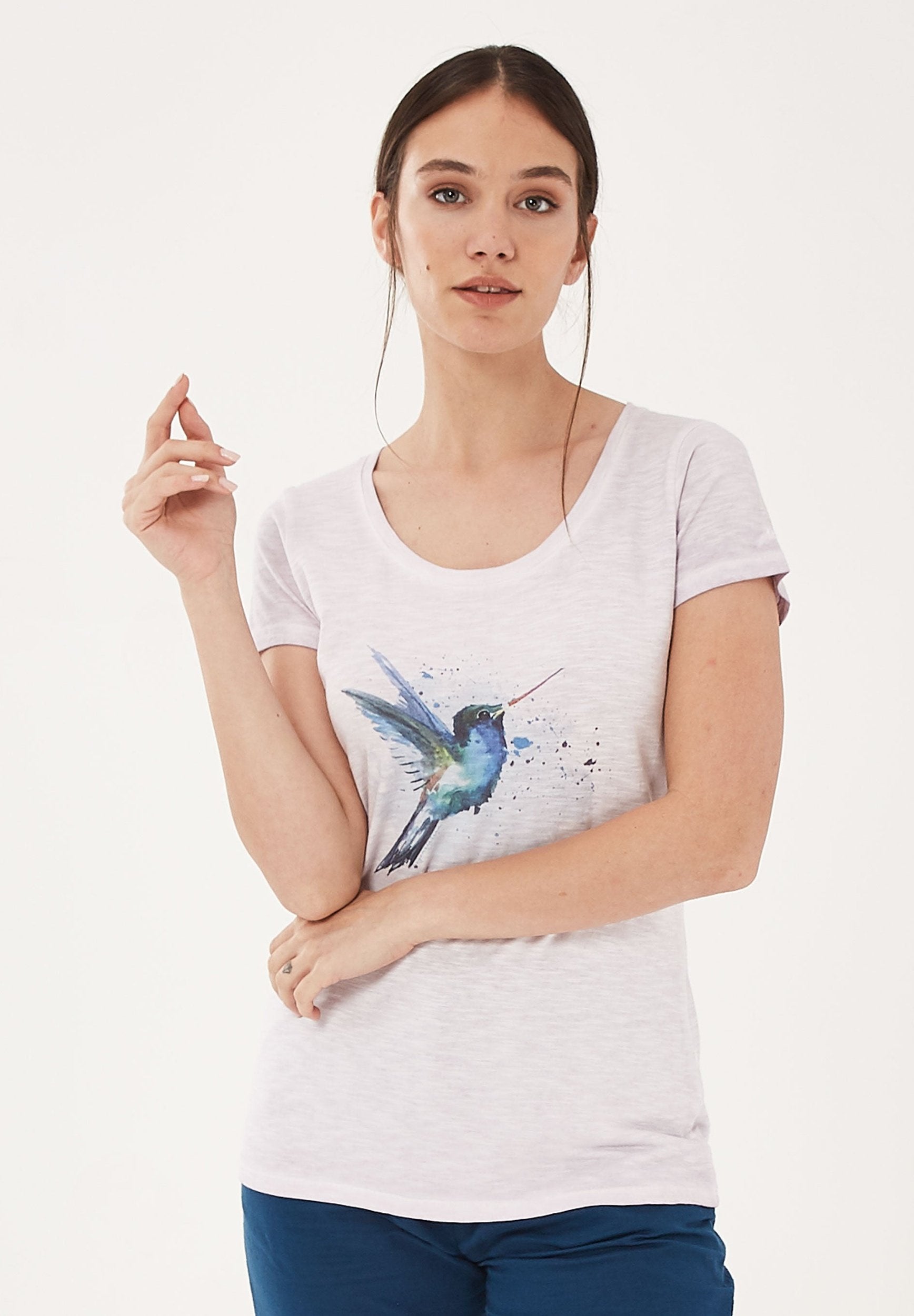 Garment Dyed T-Shirt aus Bio-Baumwolle mit Vogel-Print