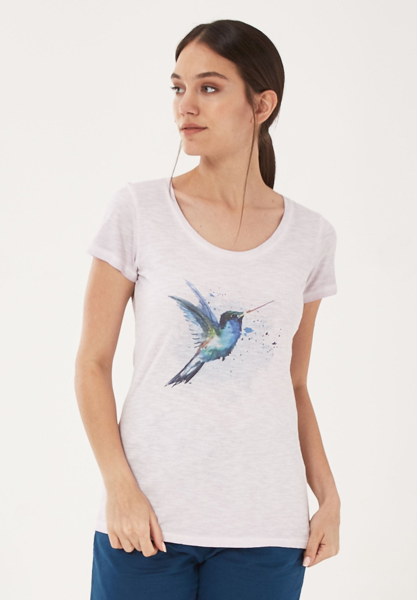 Garment Dyed T-Shirt aus Bio-Baumwolle mit Vogel-Print