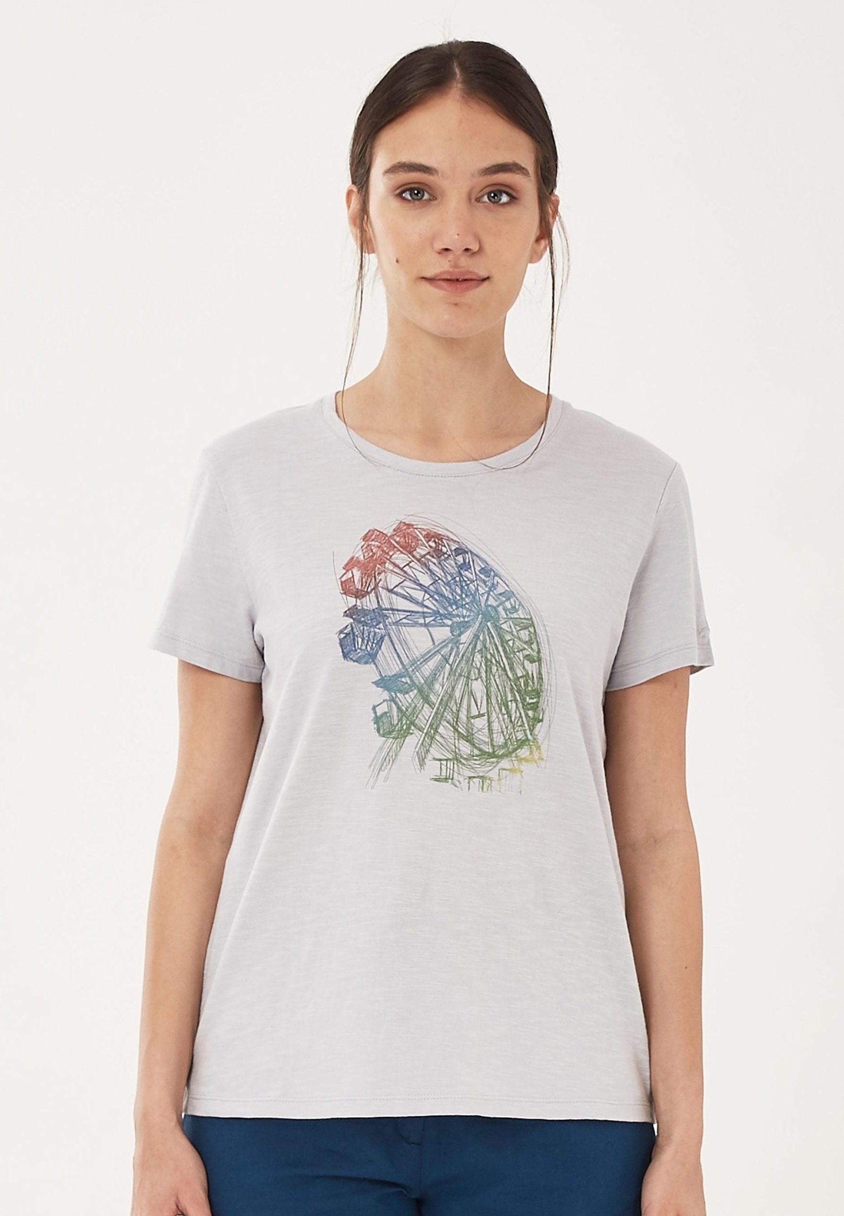 T-Shirt aus Bio-Baumwolle mit Riesenrad-Print | Nachhaltige Mode Damen