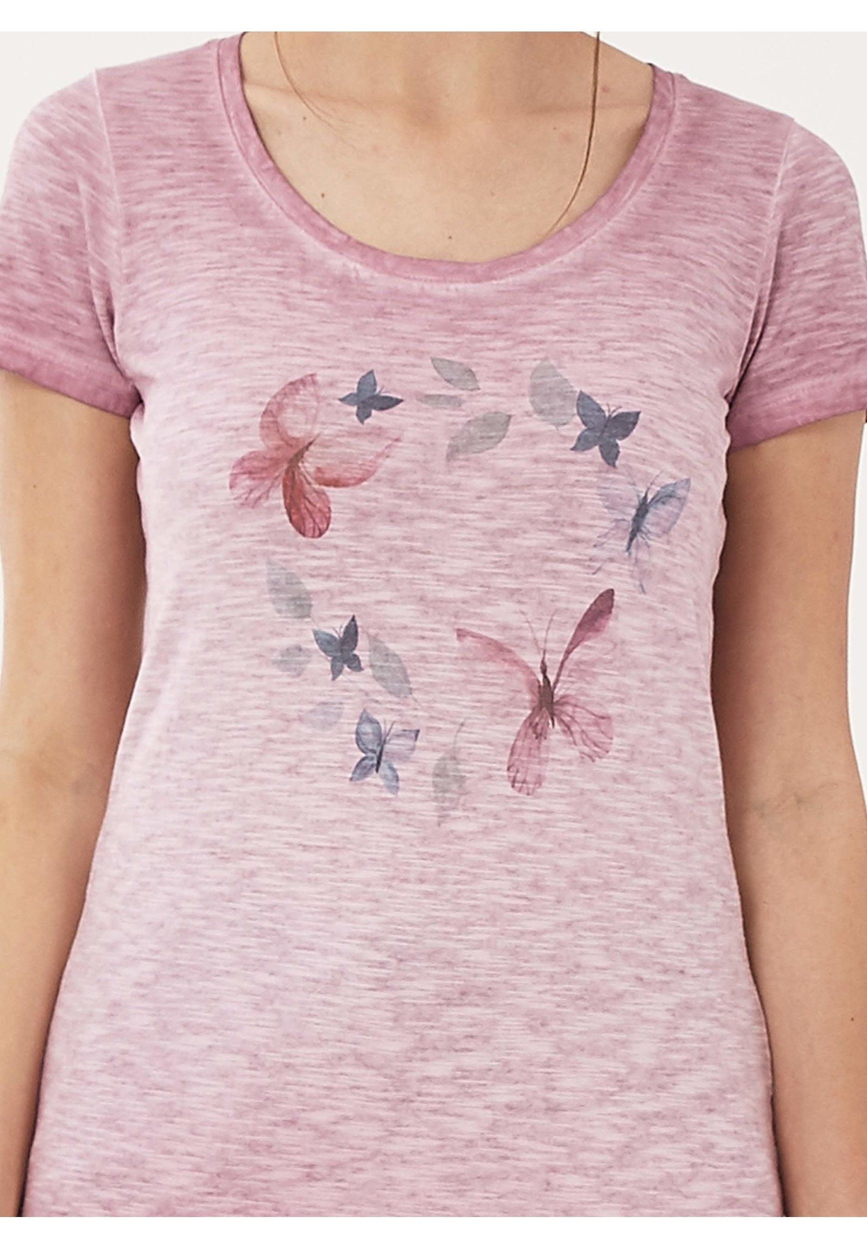 Garment Dyed T-Shirt aus Bio-Baumwolle mit Schmetterling-Print