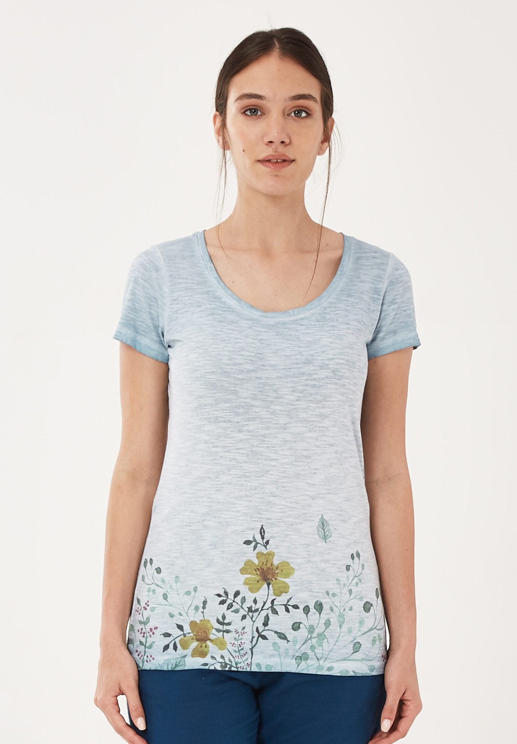 Garment Dyed T-Shirt aus Bio-Baumwolle mit Blumen-Print | Nachhaltige Mode Damen