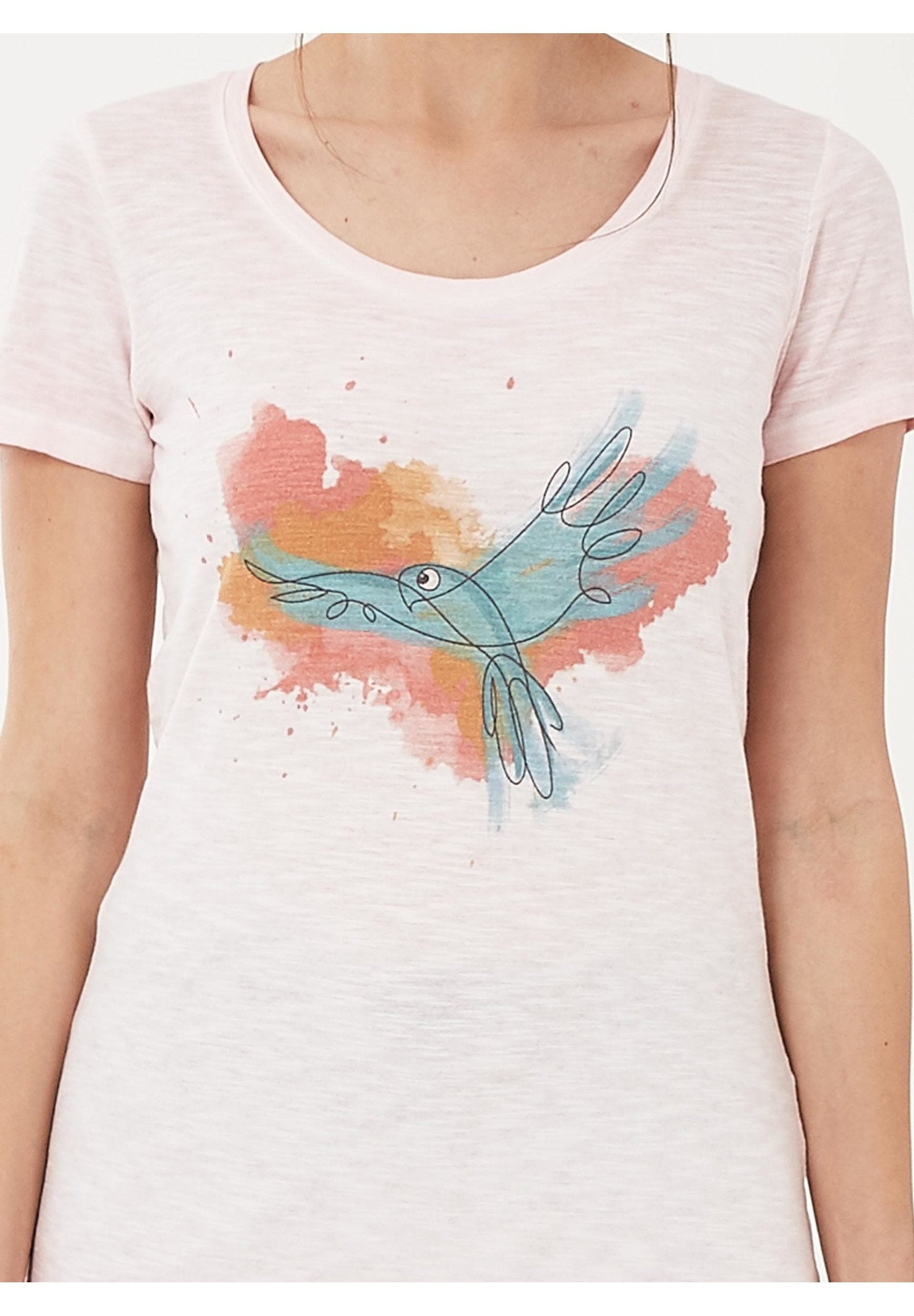 Garment Dyed T-Shirt aus Bio-Baumwolle mit Vogel-Print