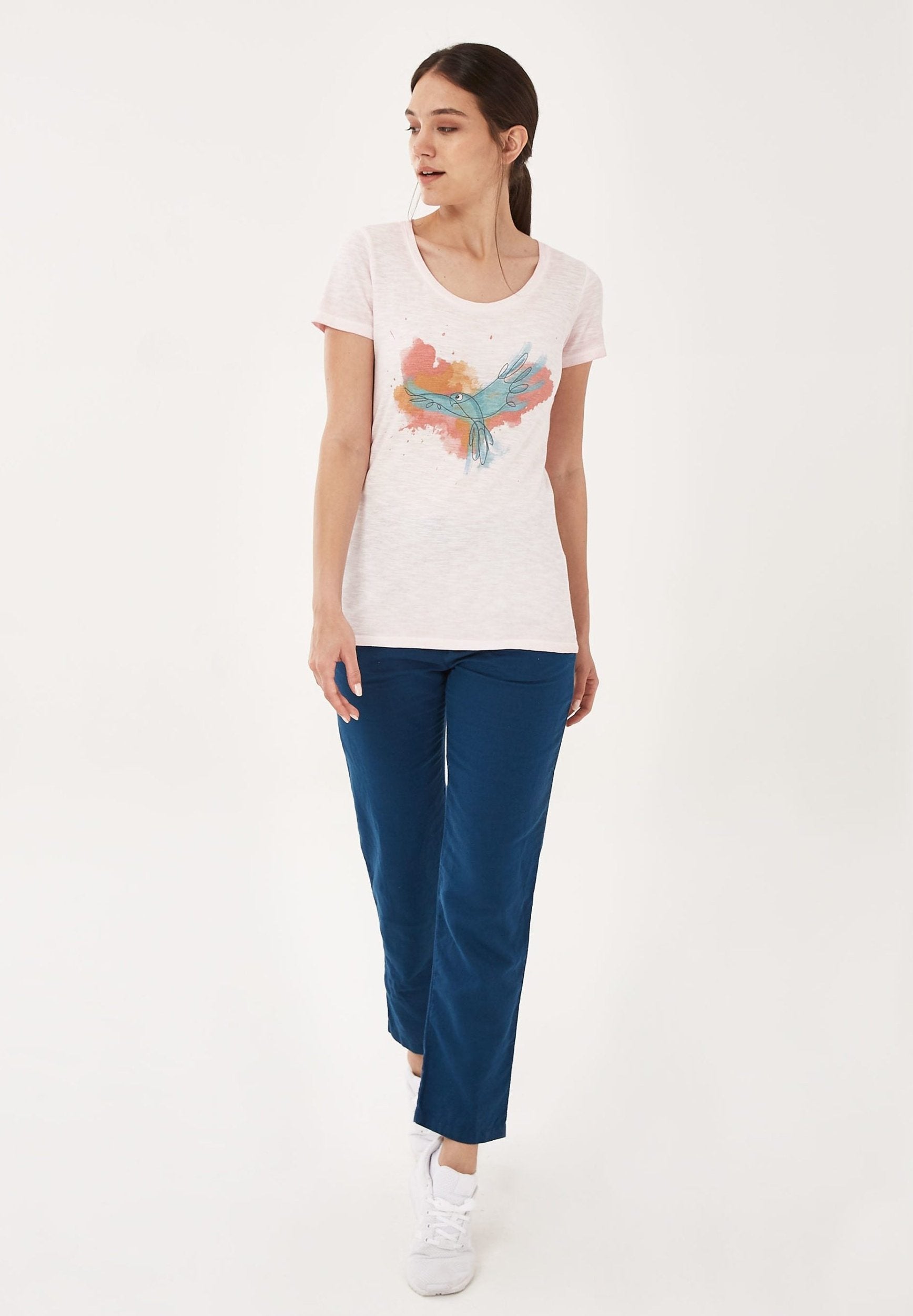 Garment Dyed T-Shirt aus Bio-Baumwolle mit Vogel-Print