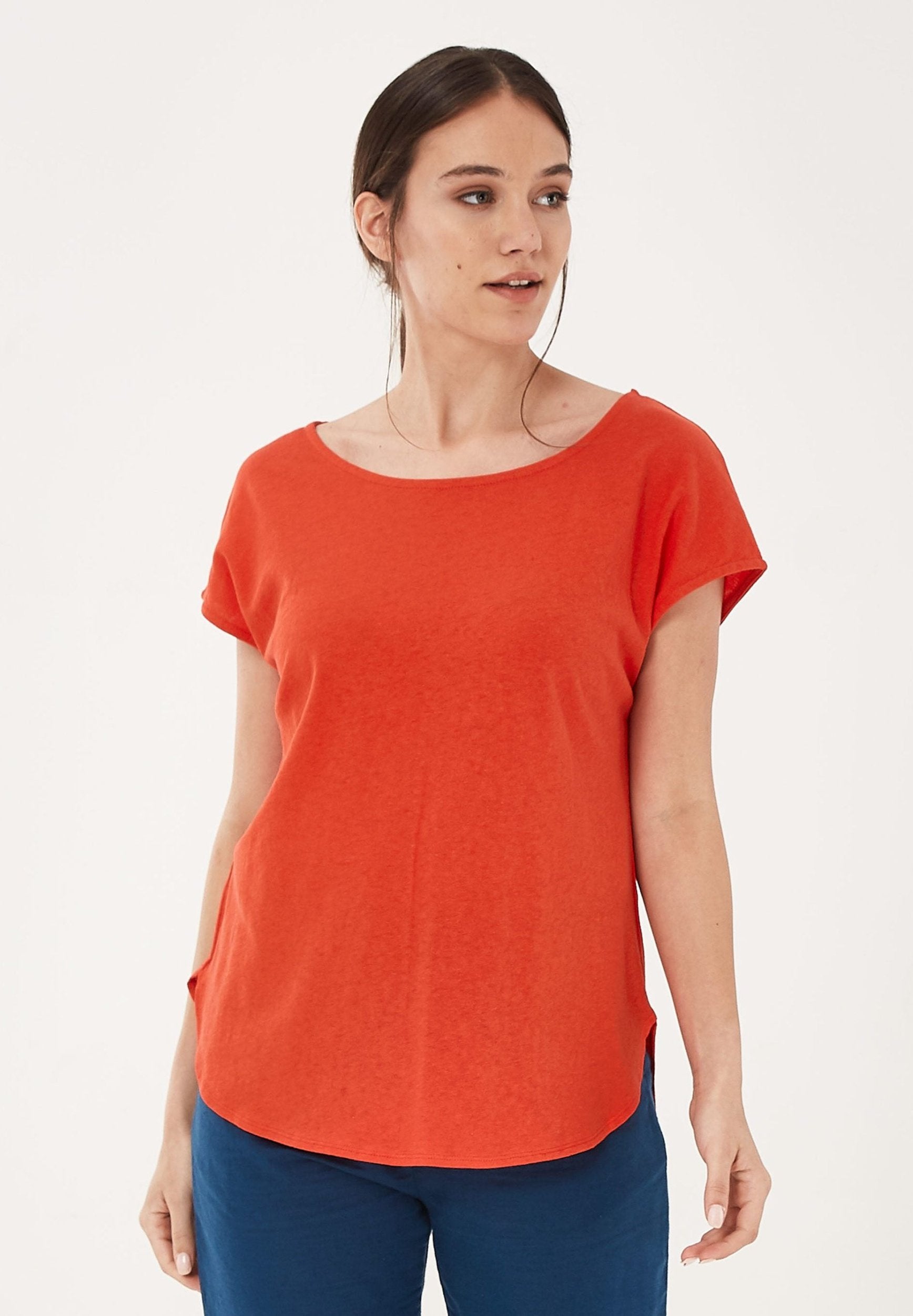 T-Shirt aus Bio-Baumwolle mit Leinen | Faire Damenmode